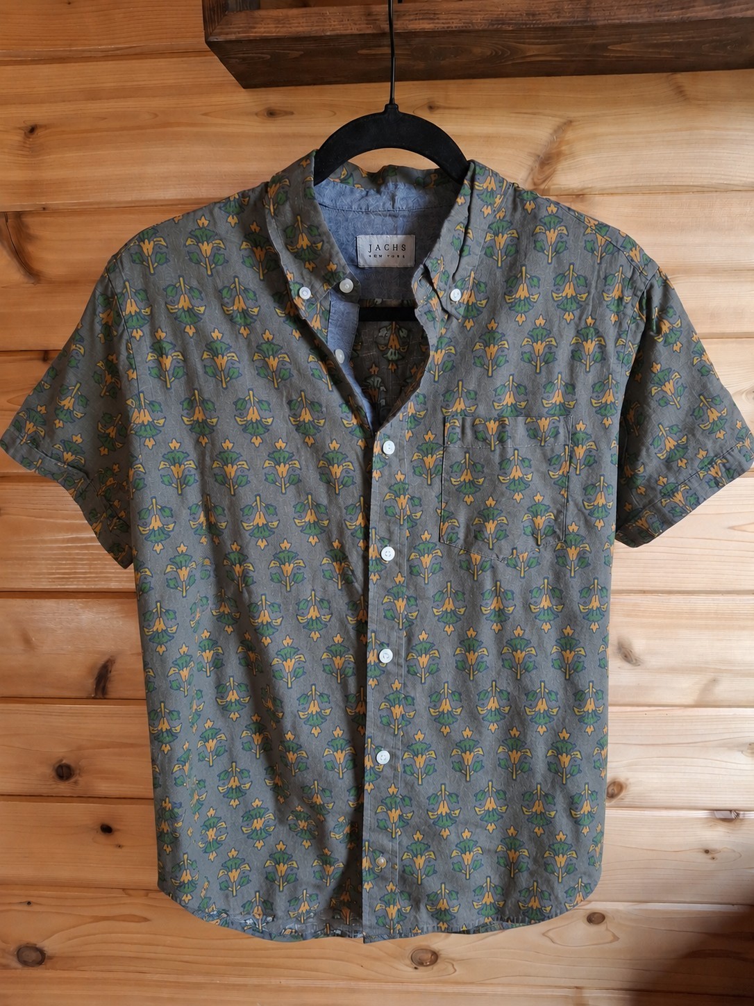 JACHS New York Men’s Green Floral Button-Down Short Sleeve Button-Up Shirt S