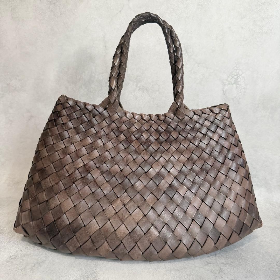 Dragon Diffusion Leather Mesh Totebag Handbag Gray Brown Excellent