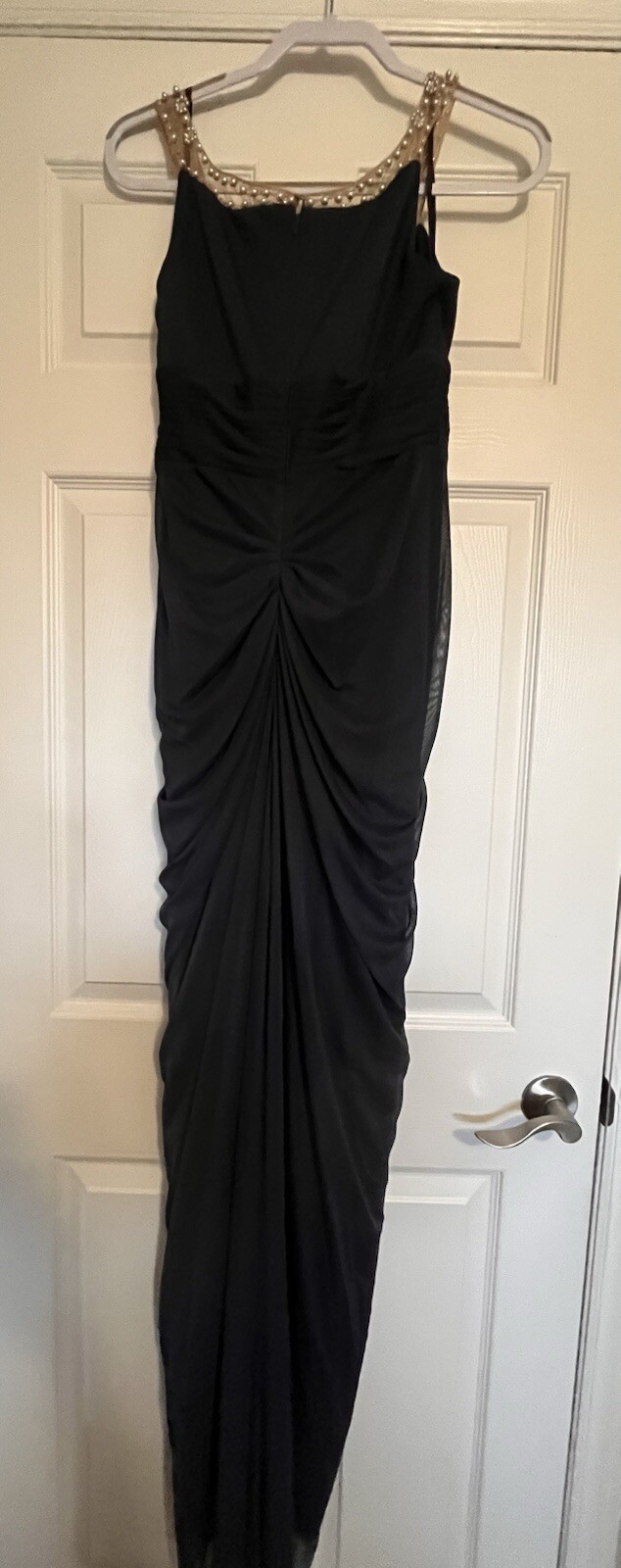 Elegant Full Length Navy Blue Gown Beaded Gala Prom Mother Of The Bride Sz 4