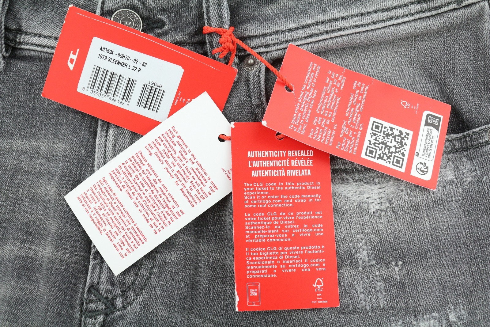 DIESEL 1979 Sleenker 09H70 Men Jeans W32/L32 Skinny Grey Distress Low RRP250 *