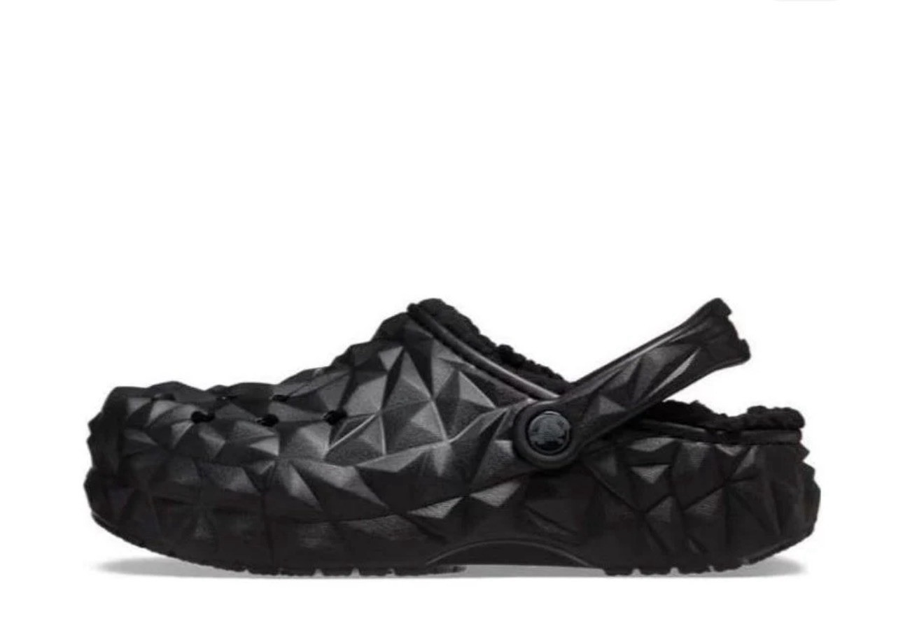NWT Crocs Geometric Fur Lined Slip-on Shoes, Black W9 / M7