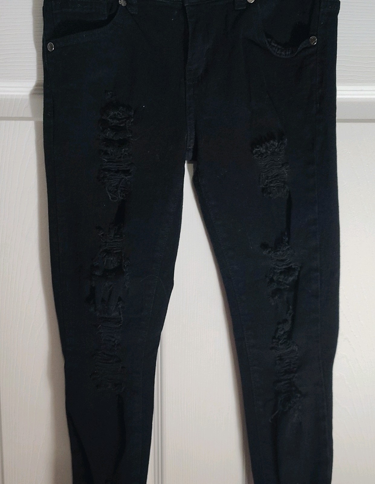 V.I.P. Girls Size 12 Slim Skinny Jeans Black Distressed Denim Cotton Button