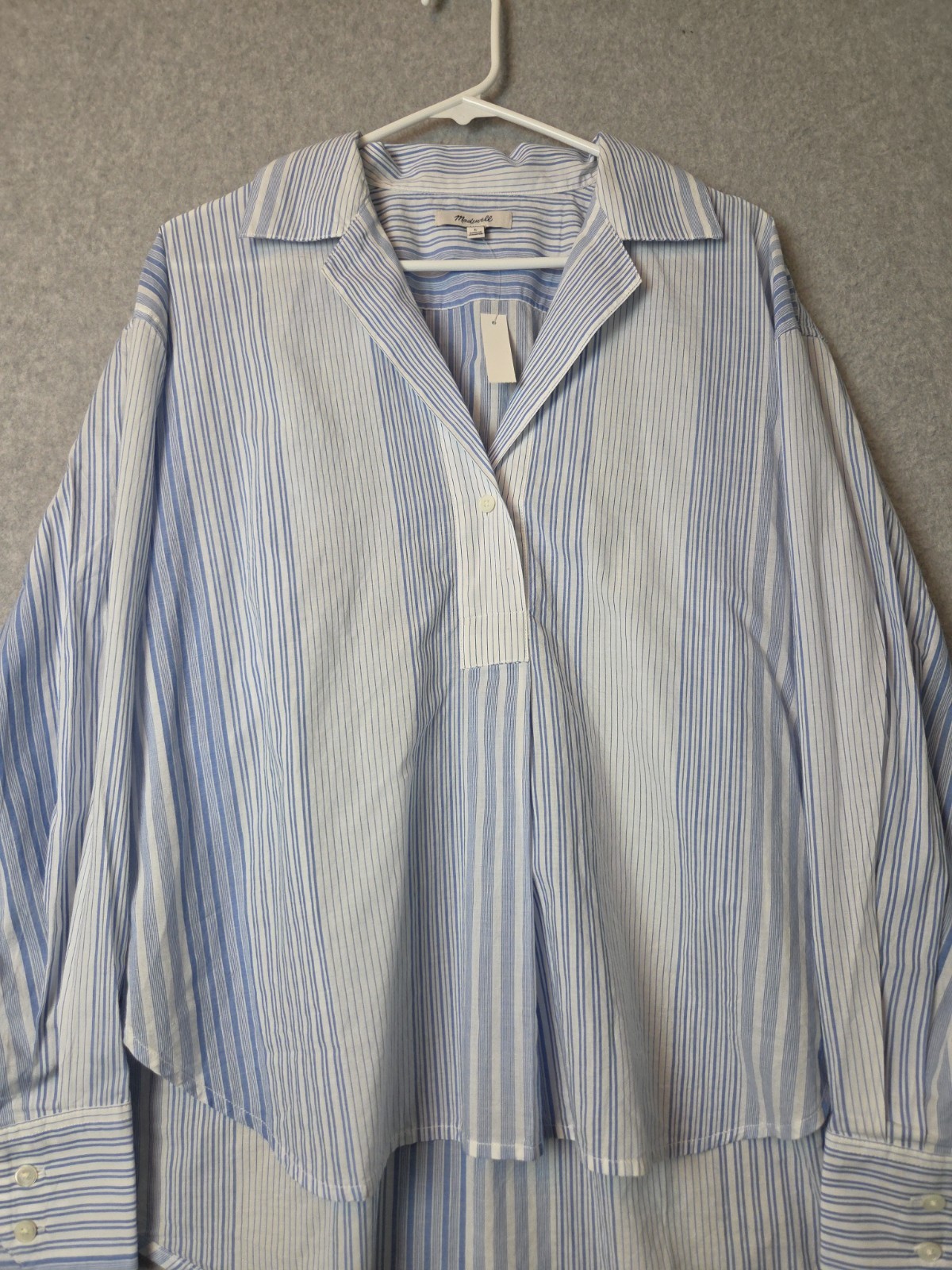NWT Madewell 100% Cotton Blue Stripe LS Notch Collar Popover Shirt Women’s Large