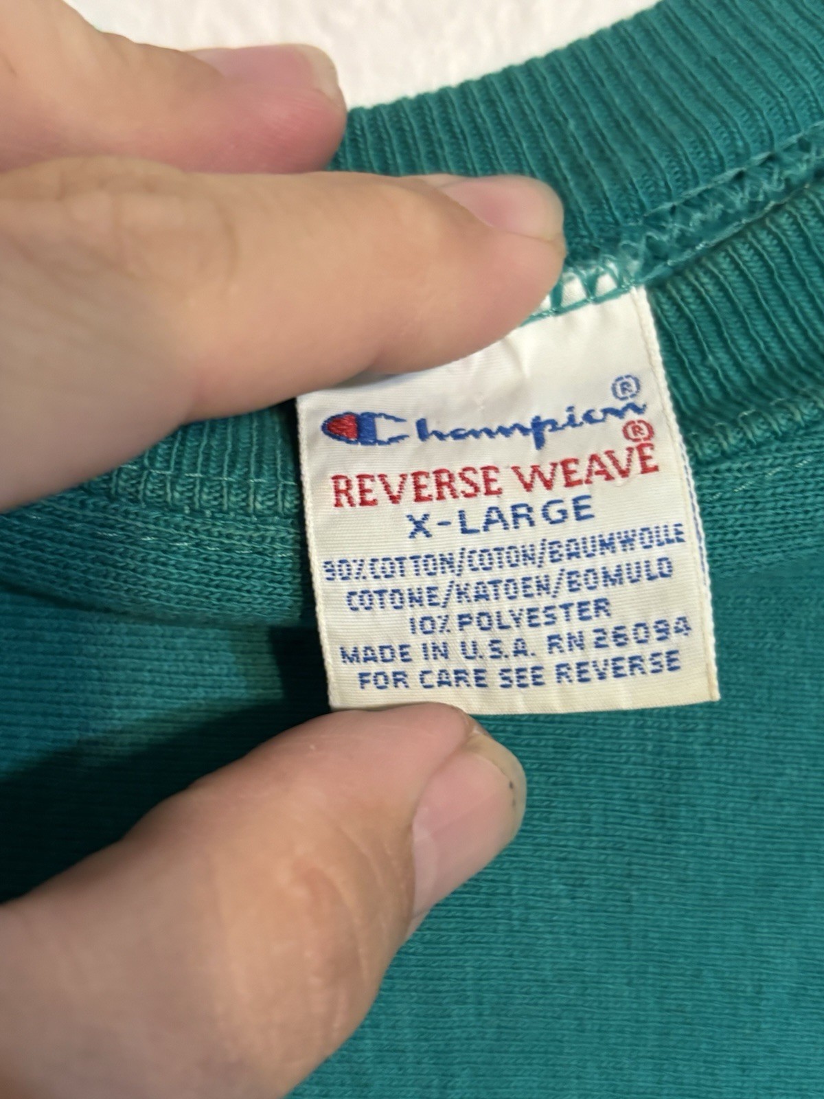 Vintage Champion Reverse Weave Sweatshirt Aqua Crew Neck XL USA Made