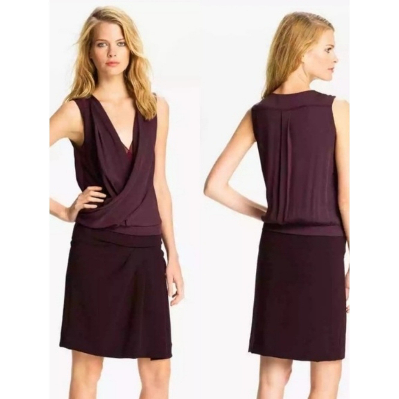 Diane Von Furstenberg Faux Wrap Daran Burgundy Wineberry Dress Size 6