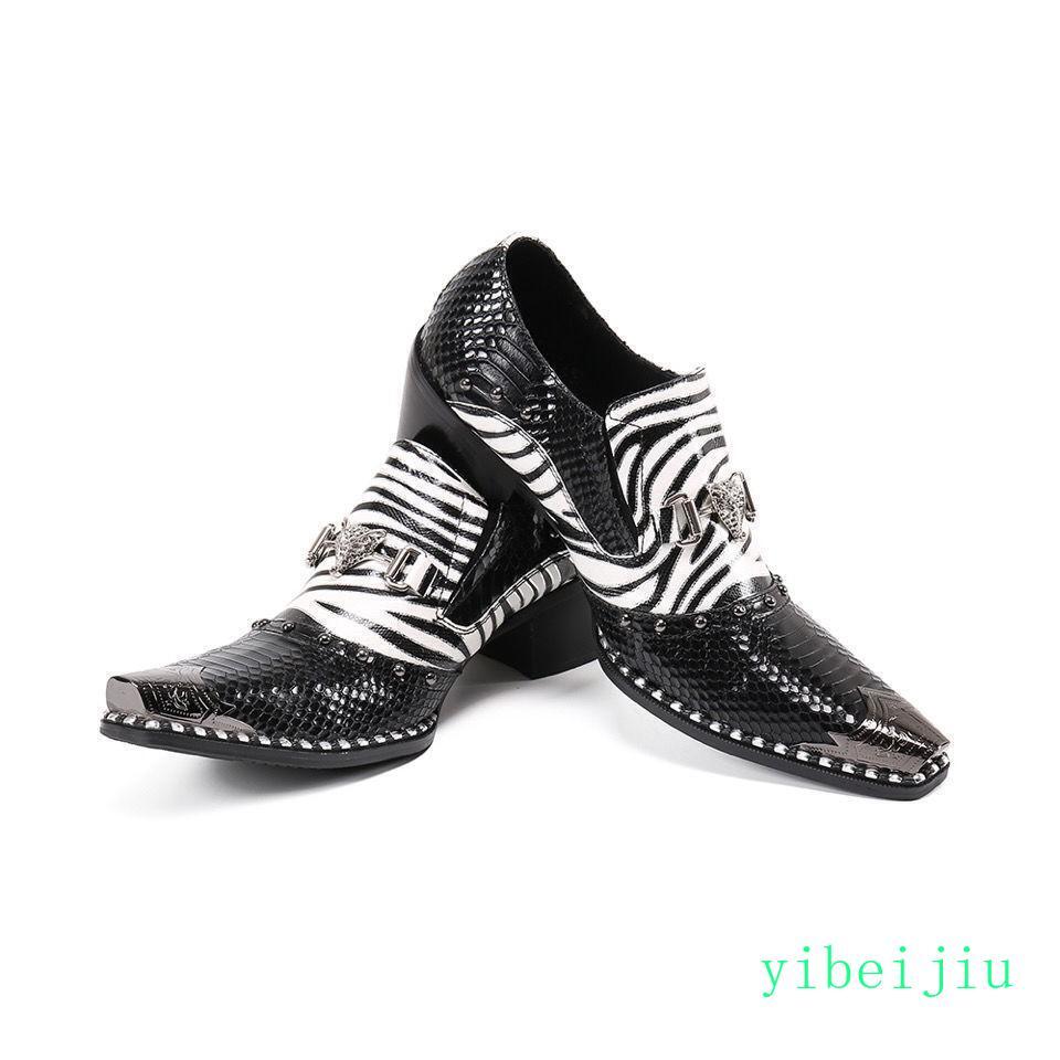 Mens British Metal Pointed Toe Dress Snakeskin Zebra Striped Wedding Shoes Party