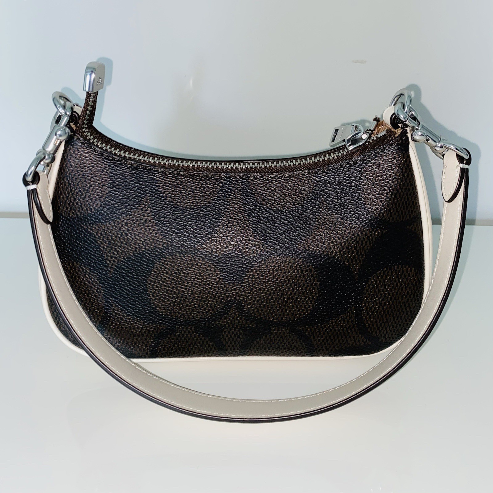Coach Teri Mini Crossbody Leather Bag, Signature Canvas Coach Graphic, Worn Once
