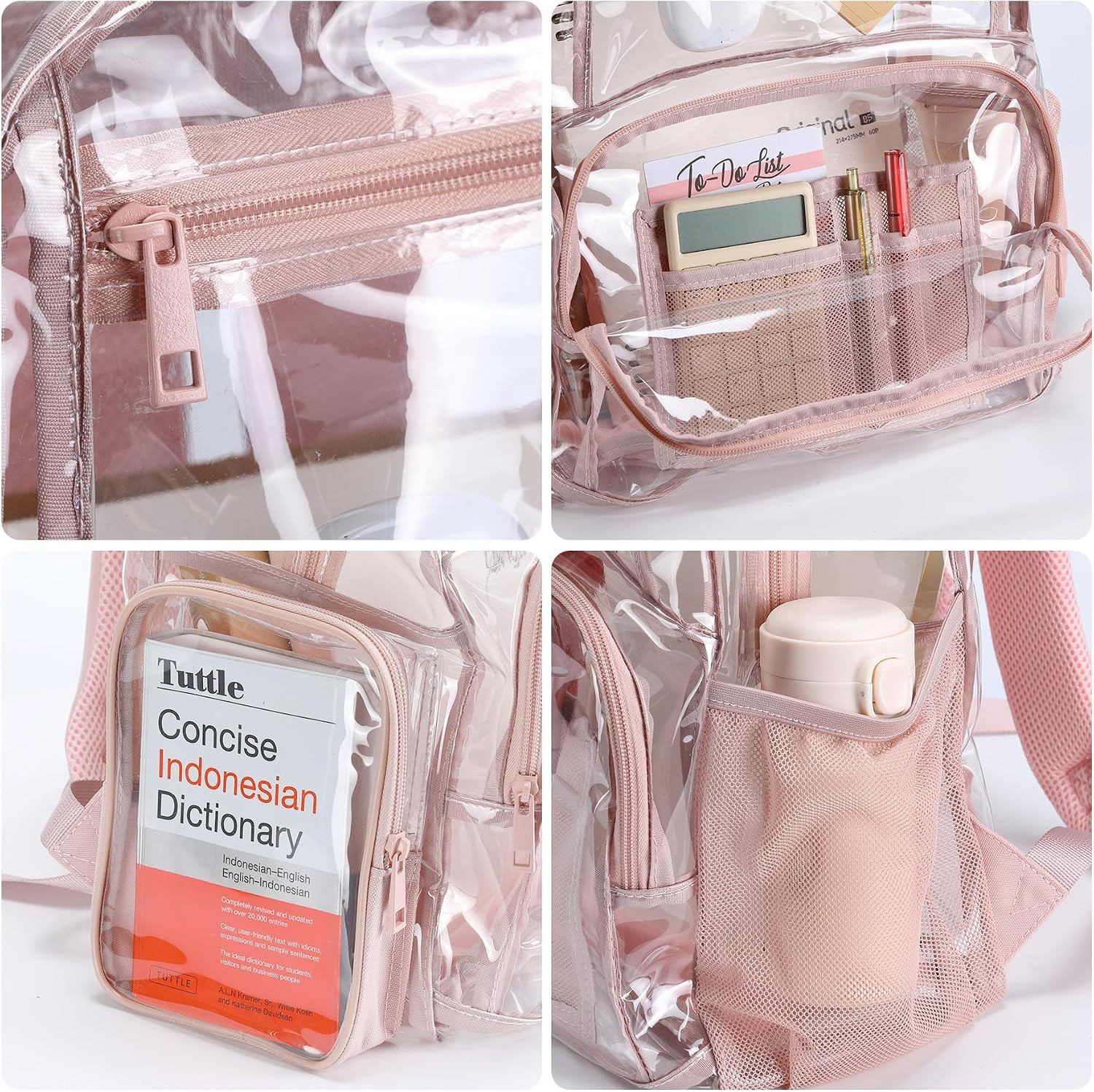 18In Clear Backpack for School Heavy Duty Transparent Bookbag for Girls | Pink,S