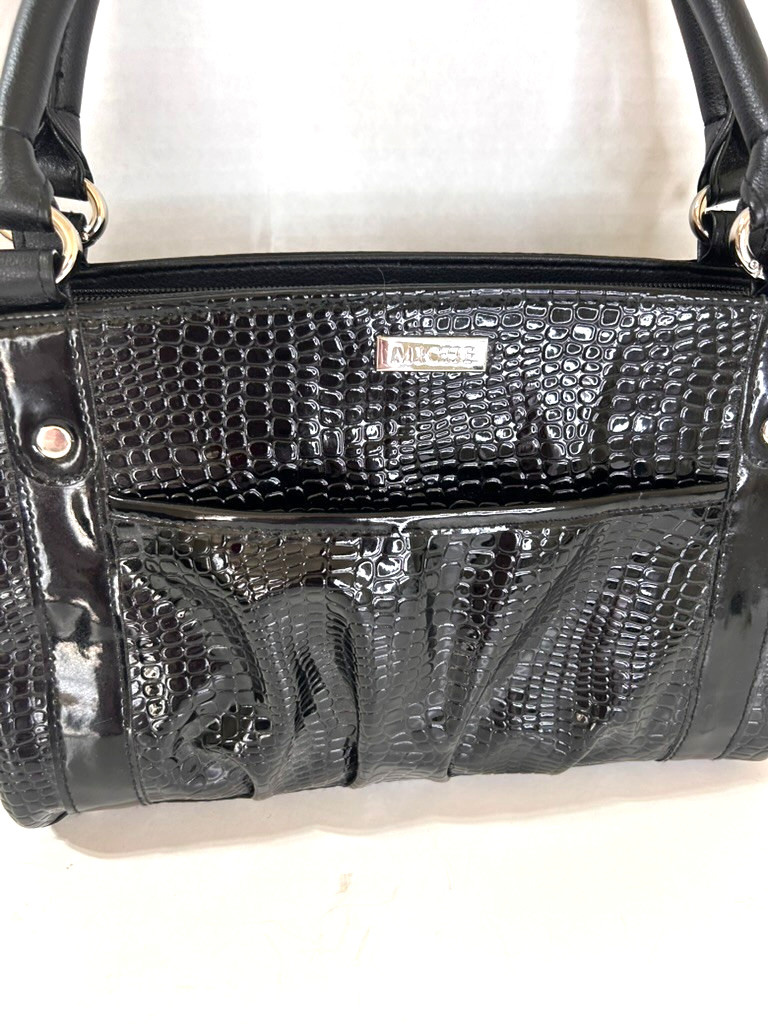 Miche Ebony Black Patent Embossed Magnetic Bag Purse Cover & Slip in Organizer