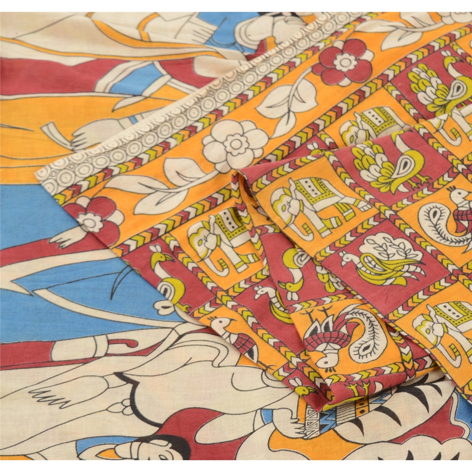 Sanskriti Vintage Sarees Pure Cotton Pattachitra Block Printed Sari Craft Fabric