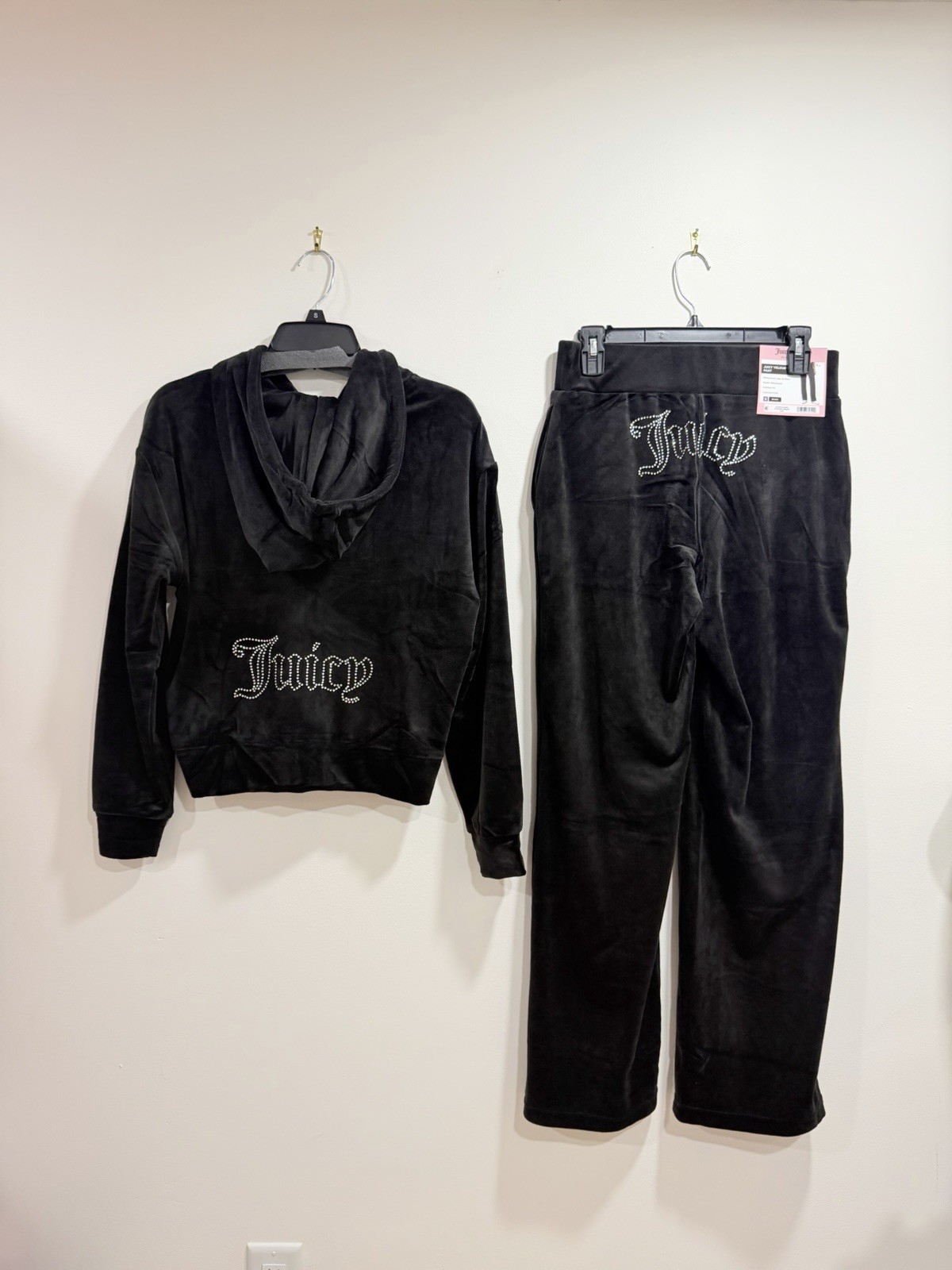 NWT Juicy Couture Velour Tracksuit Set Black Rhinestone Logo Size S