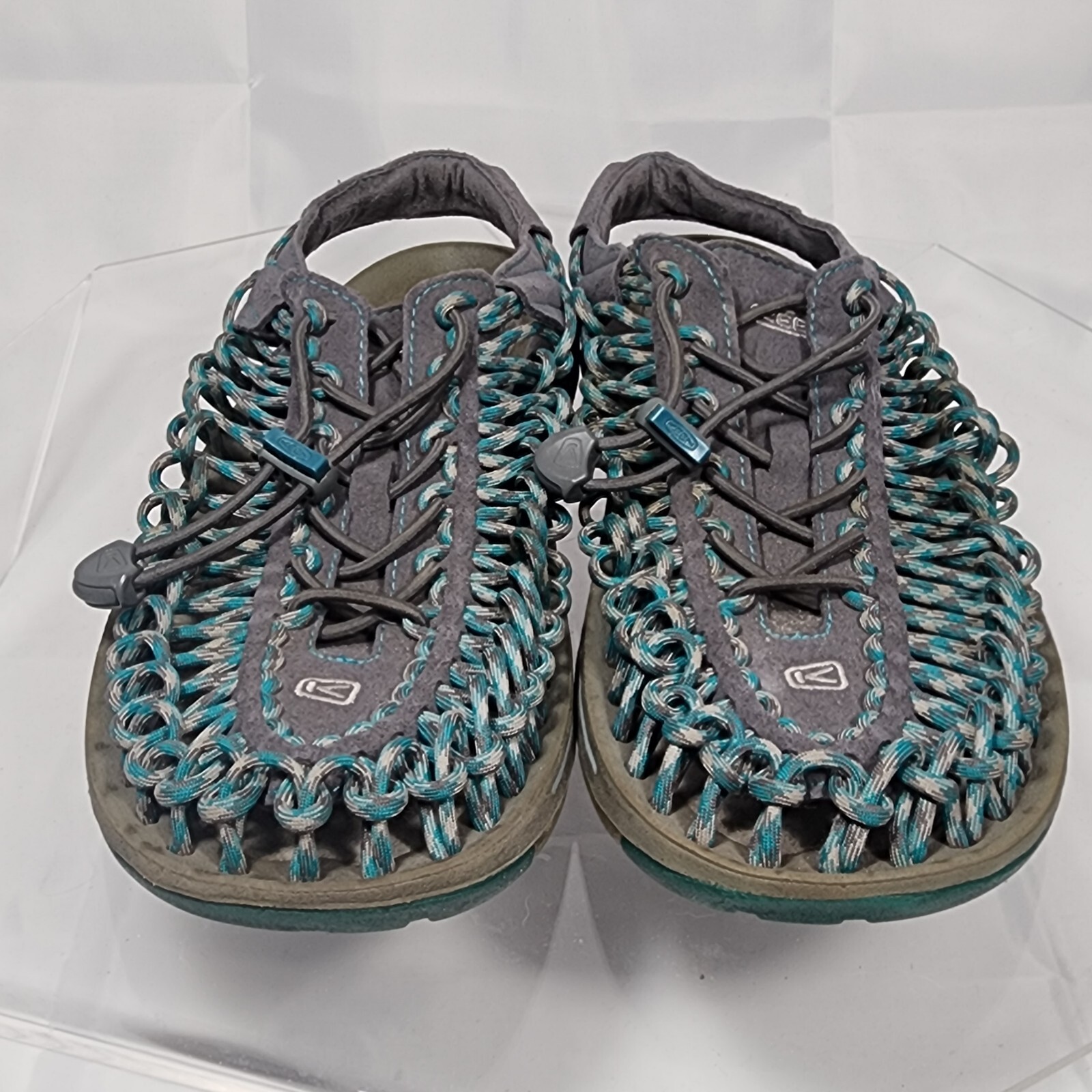 Keen Uneek Sandals Women 10 Two Cord 1014113 Gray Teal Blue Outdoor Heel Strap
