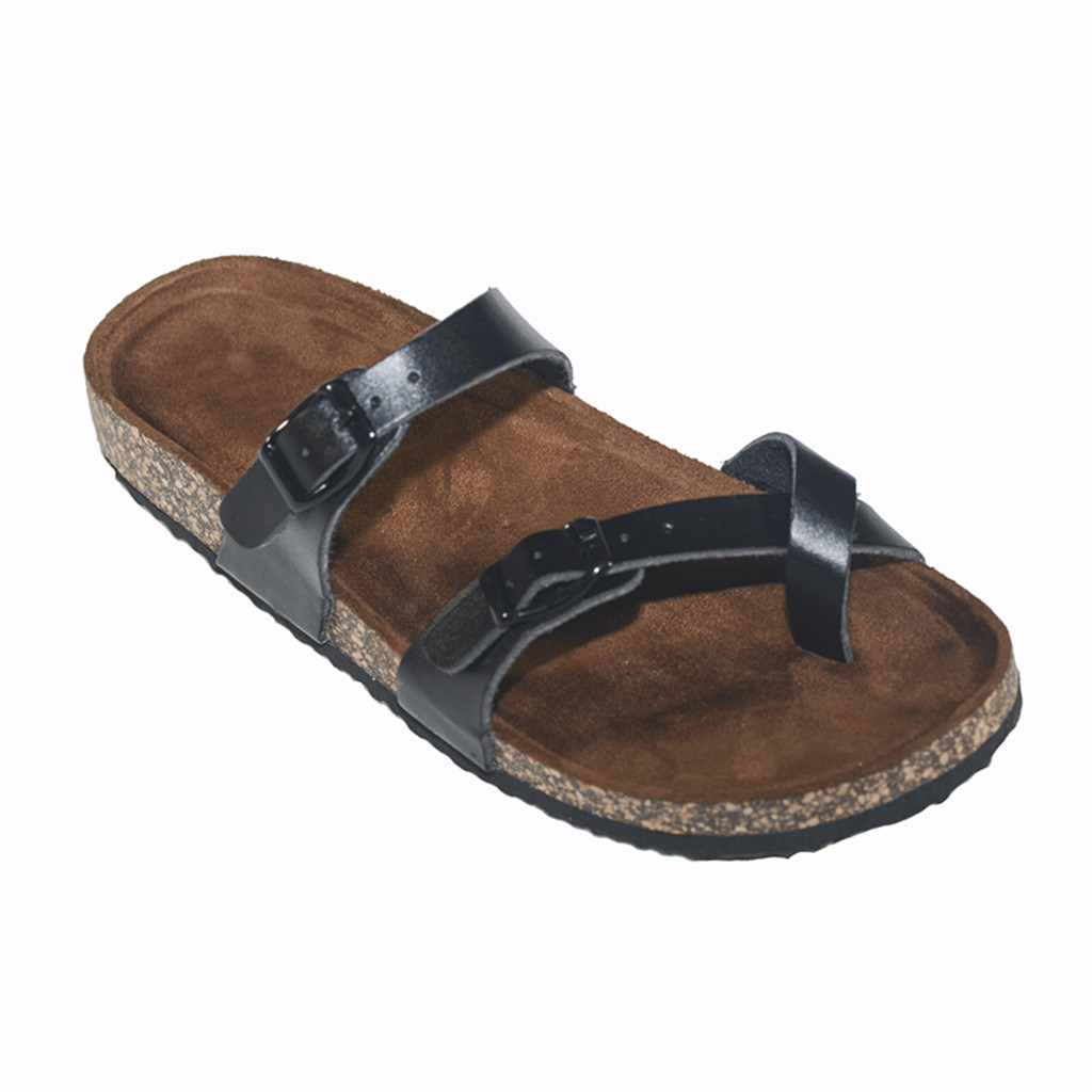 Women’s Slide Buckle T-Strap Cork Platform Flip Flop Shoes Sandals