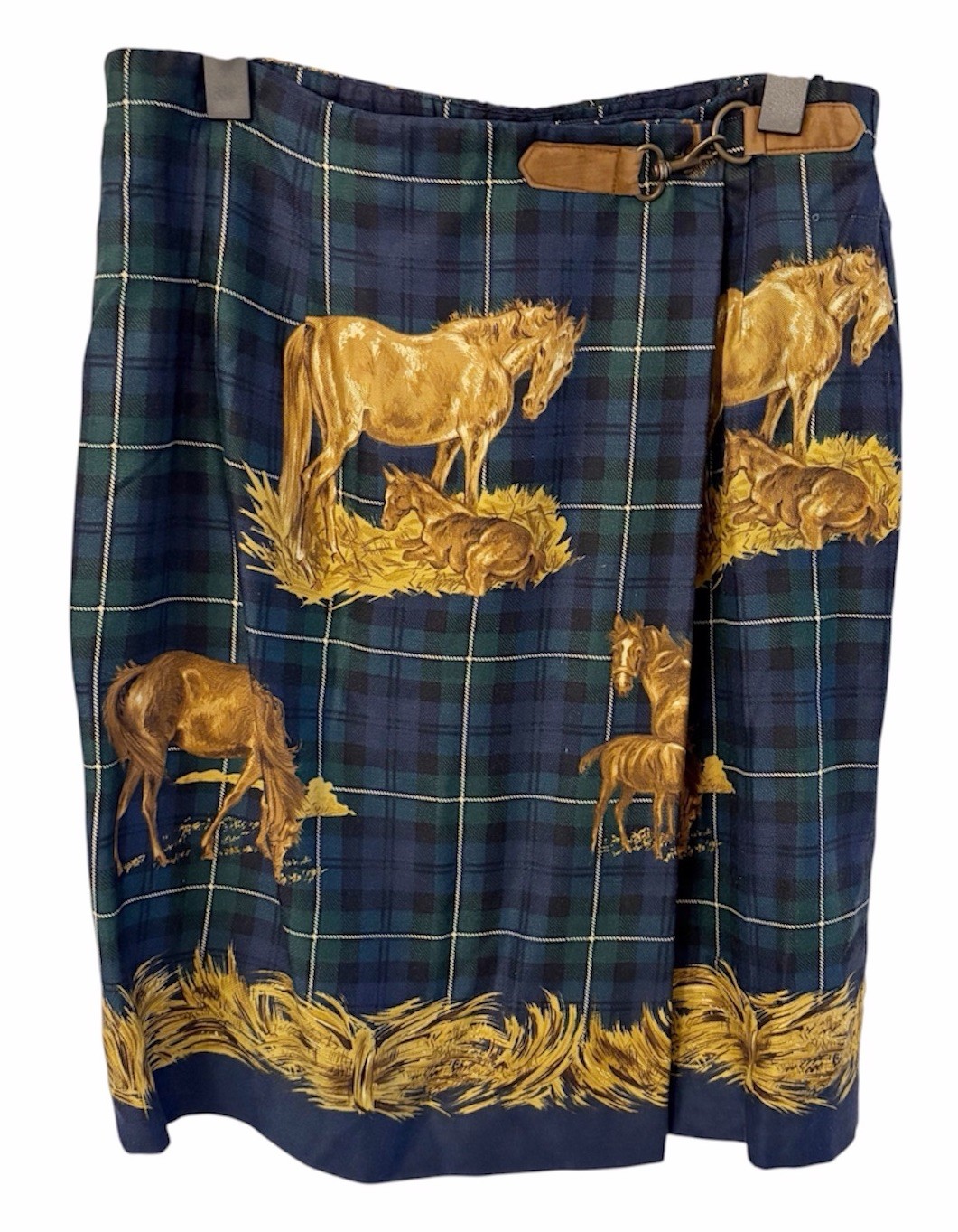 Susan Bristol Blue Tartan Plaid Faux Wrap Skirt Horse Equestrian Size 6 Vintage