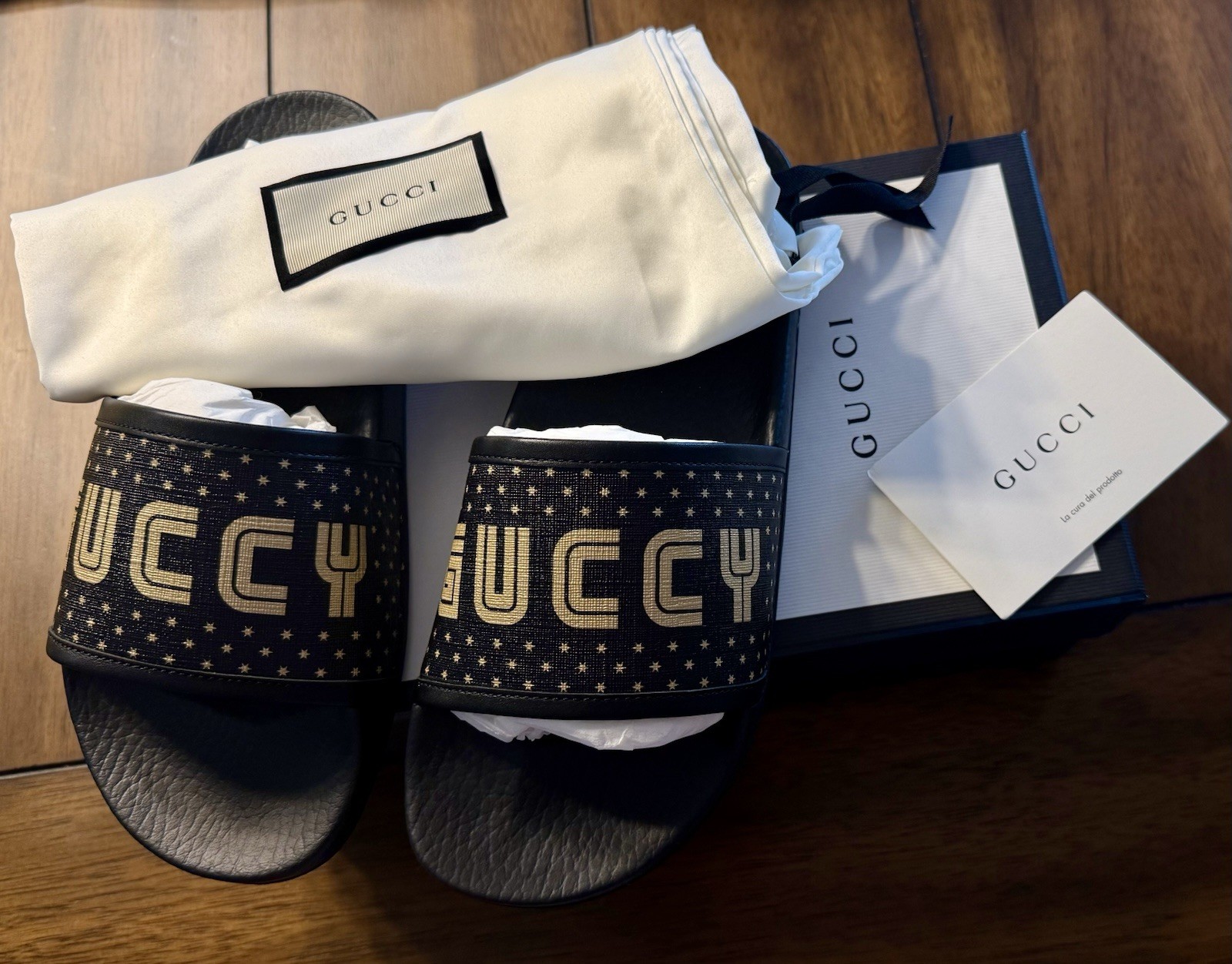 NEW GUCCI LIMITED EDITION SEGA Slides Gold/Black – (Size 8)