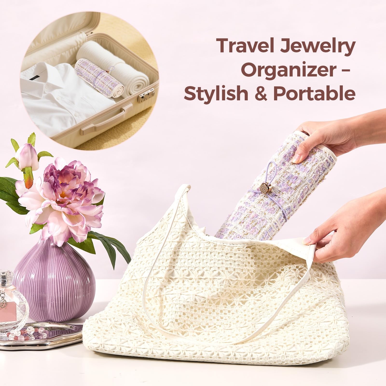 Travel Jewelry Organizer Roll with Zippered Pockets,Hangable | Tangle-Free Po…