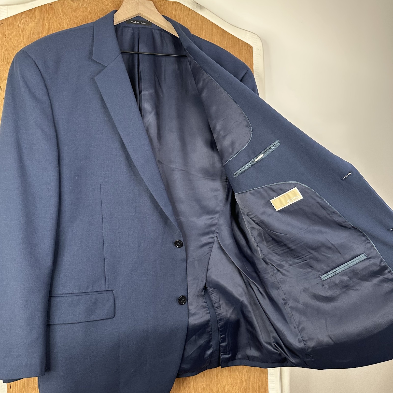 Michael Kors Suit Mens 50R Navy Blue Sport Fabric Pants 38×30 Flat Front Solid