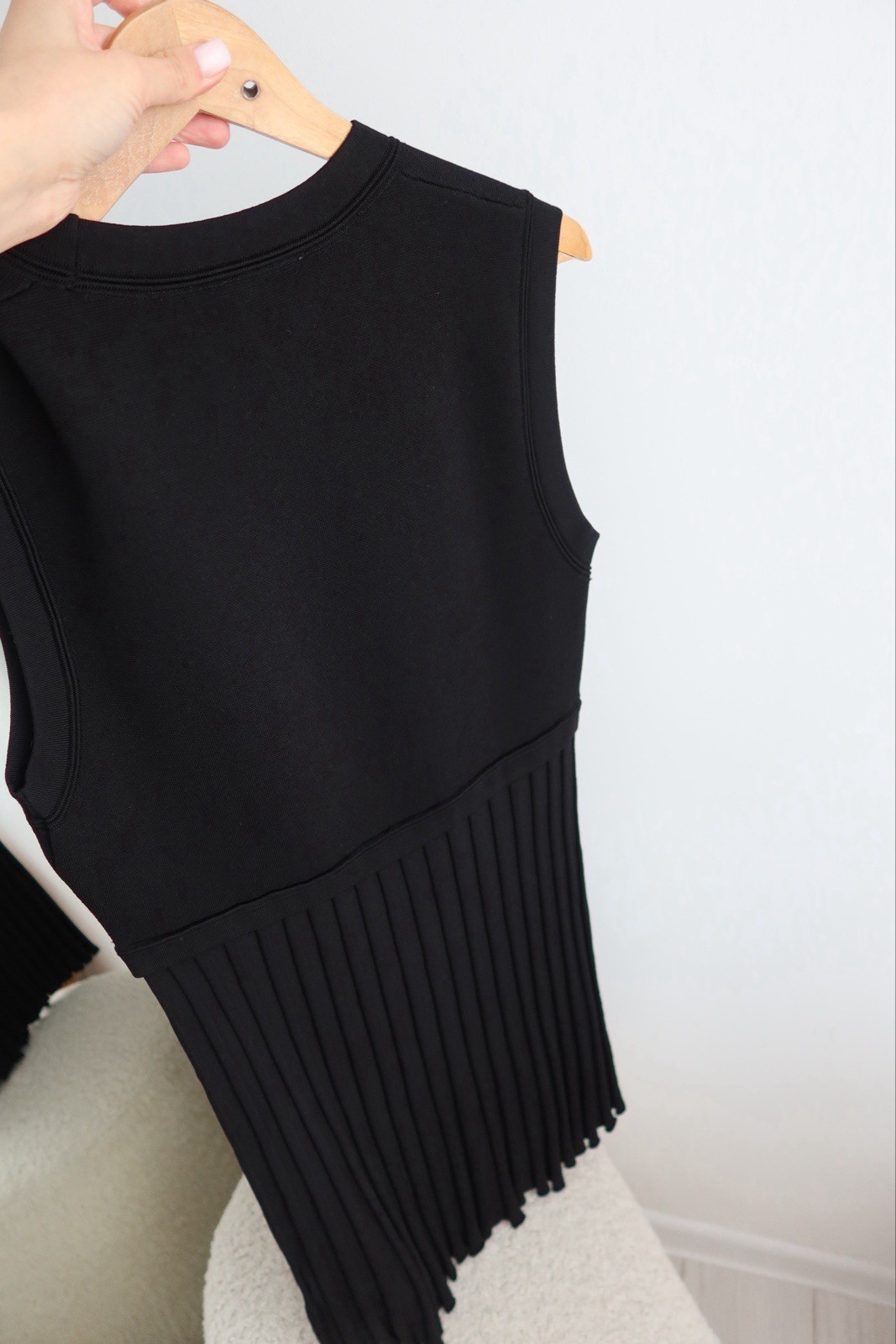 Sandro black pleated stretch-knit mini dress size M/L