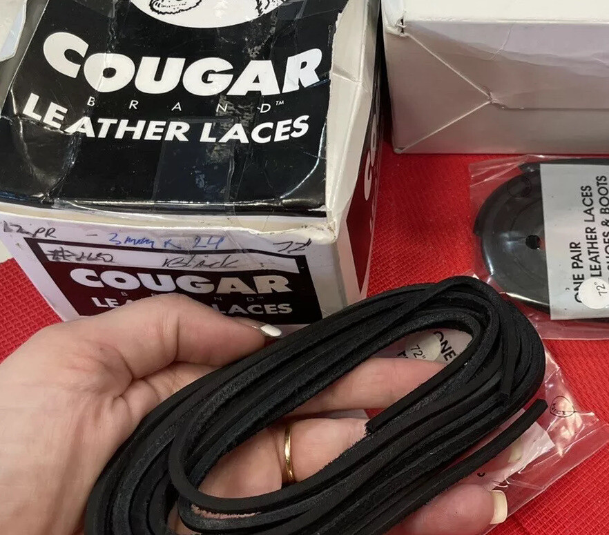 72″ 4mm COUGAR Leather LACES PAIR BLACK Long Shoelaces Strings Boot Lace USA XL