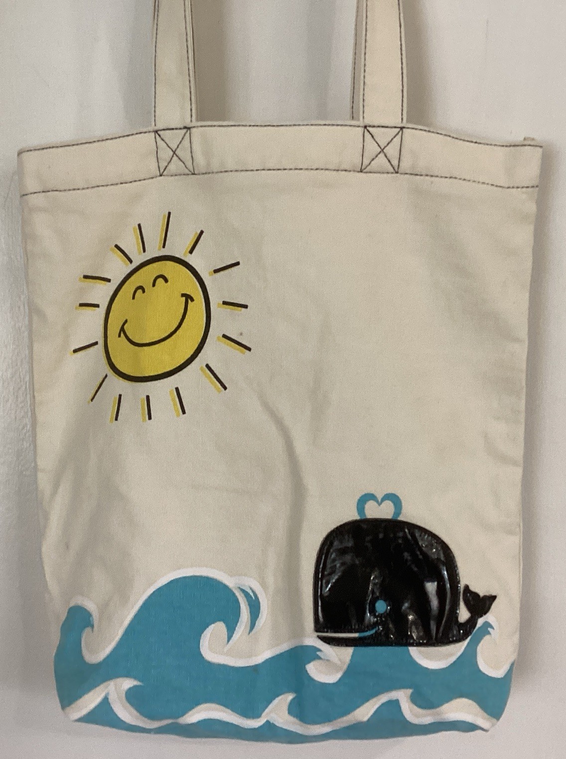 2012 Sleepyville Critters Summer Whale Ocean Zipper Canvas Beach Bag 15”x 16″