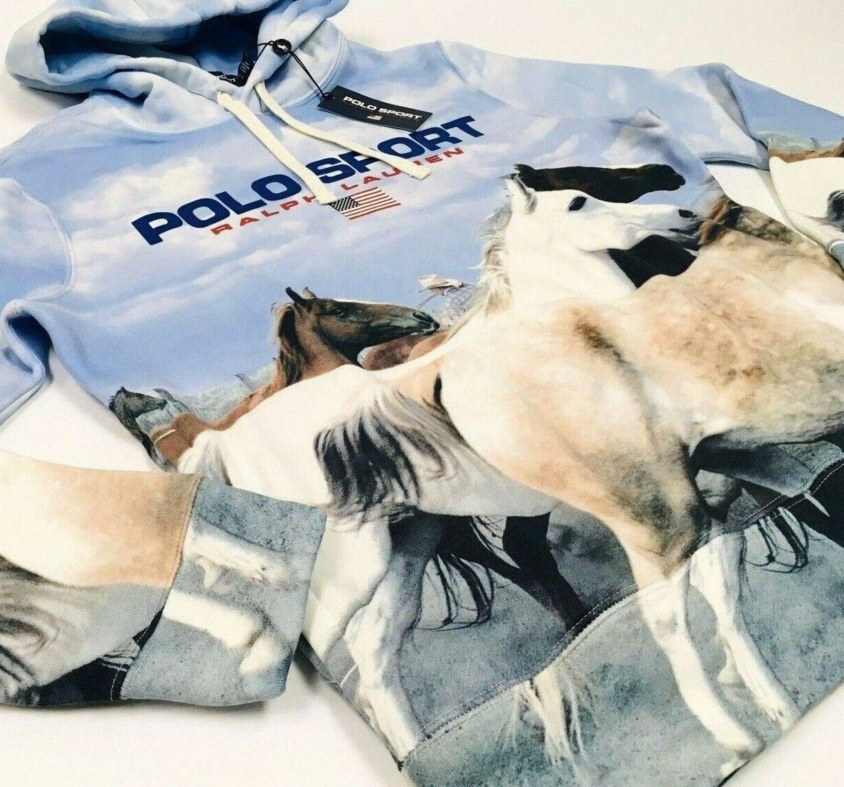 Polo Sport Ralph Lauren VTG Horse Flag Western Cowboy Fleece Sweatshirt Hoodie
