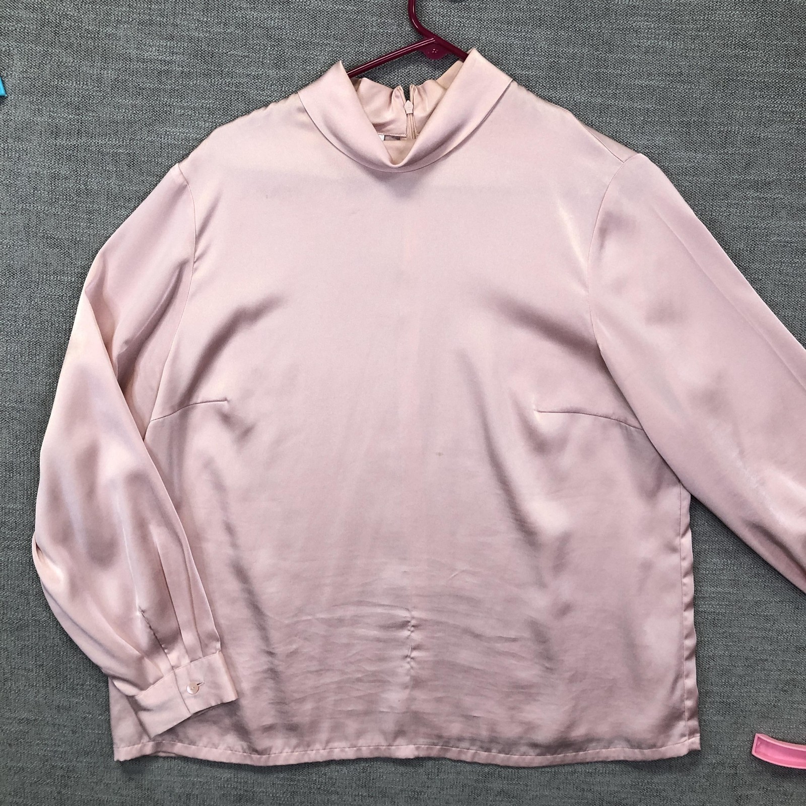 Vintage Pendleton Blouse Womens 16W Pink Satin Dressy Mock Neck Long Sleeve Top