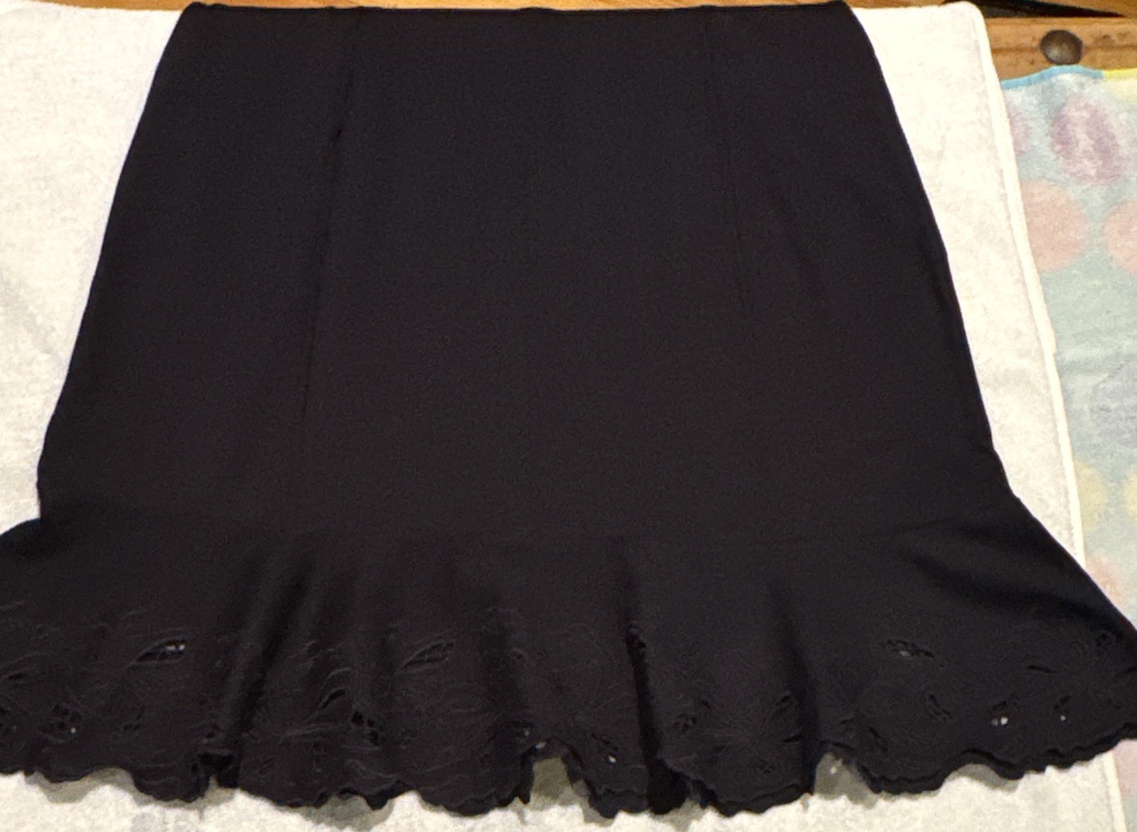 RSVP by Talbots Black Fit & Flare Midi Dress 12 Short Sleeve Eyelet Hem