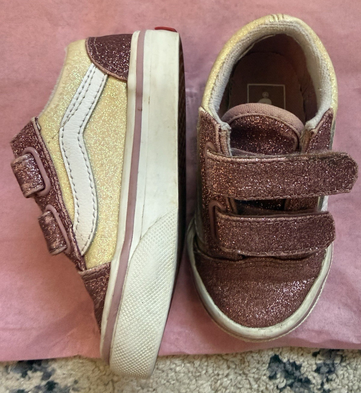 VANS Old Skool Glitter Hook & Loop Strap Low Top Sneakers TODDLER US 6