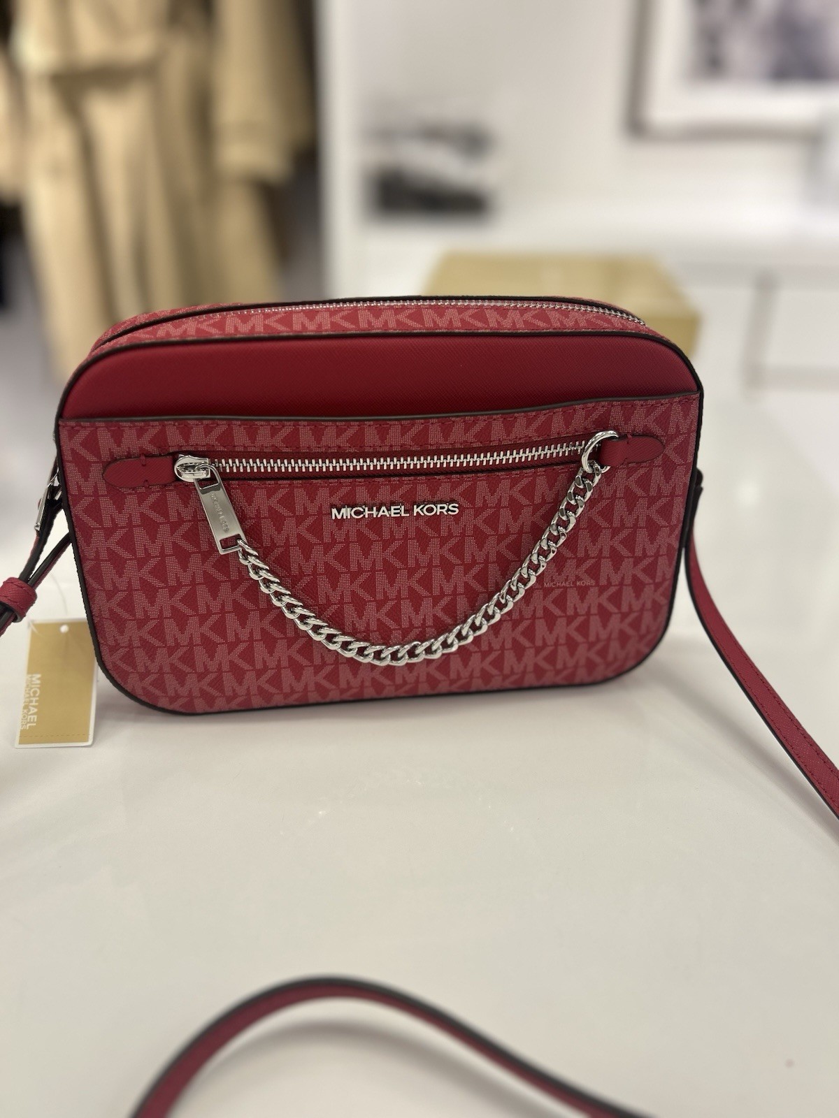 Michael Kors Large Handbag Purse Handbag Messenger Crossbody Bag Dark Raspberry
