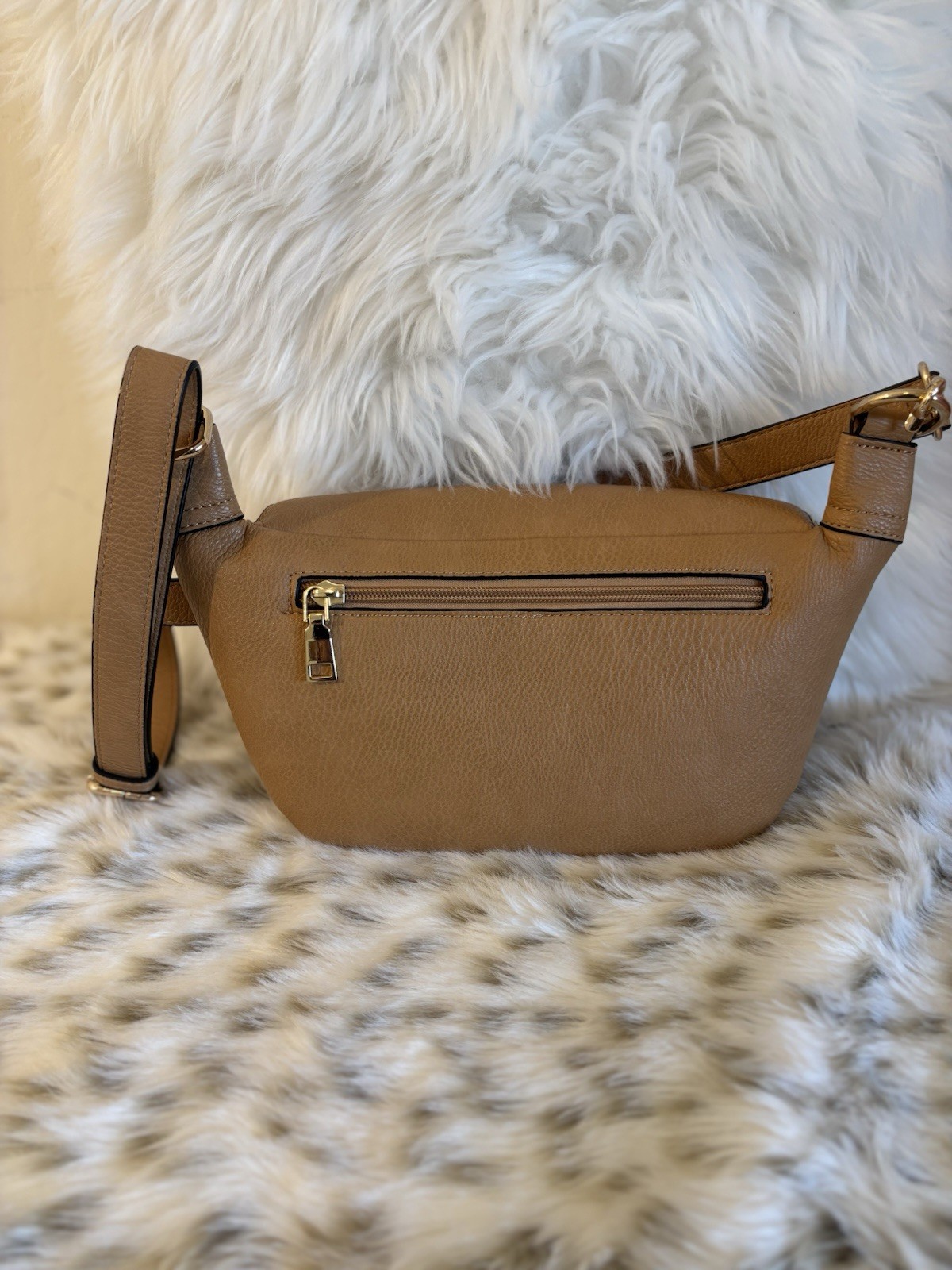 Poppy & Peonies SIDEKICK Sling Crossbody Fanny Pack Camel Color Zip Closure