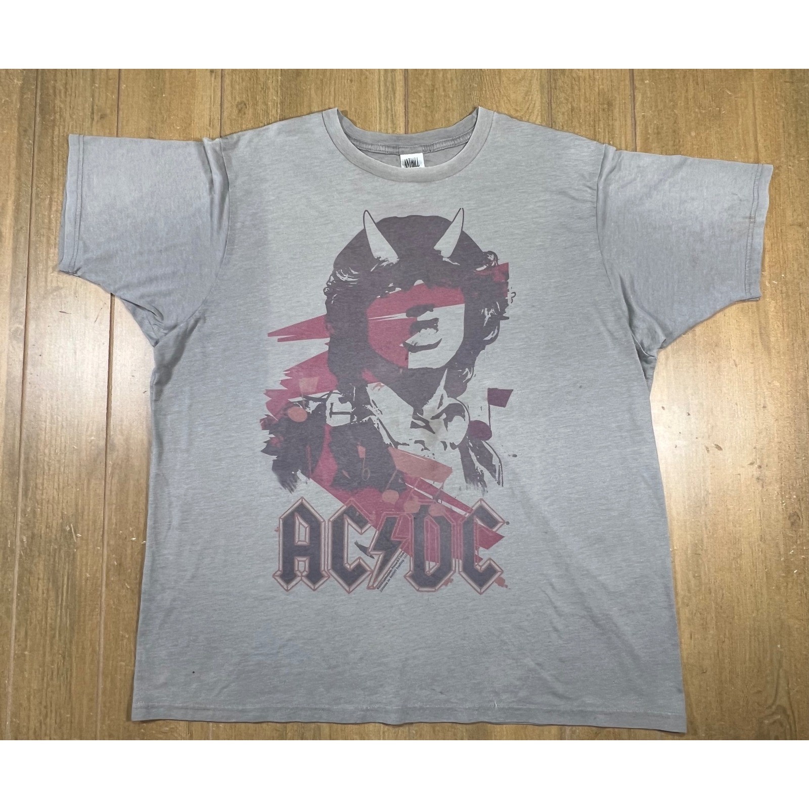 ACDC Angus Young Devil Horns Graphic T-Shirt Grey Anthill Rockware 2005 Mens 2XL