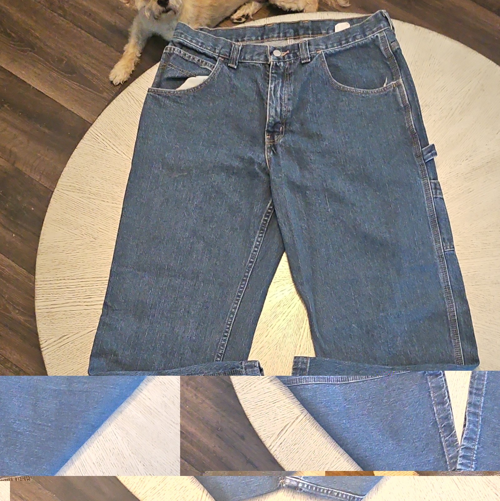 Polo Jeans Co. Men’s Regular Fit Medium Wash Blue Denim Straight Cargo Jeans