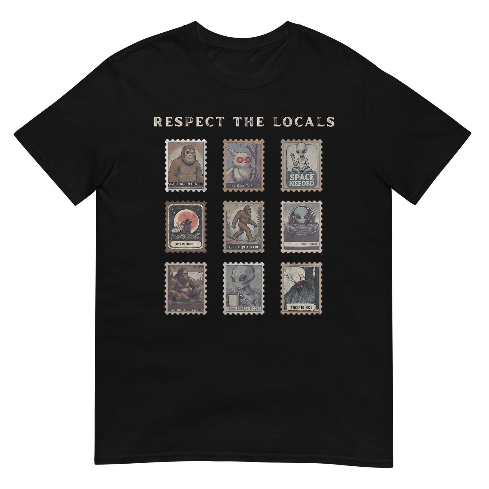 Respect The Locals Cryptid Mothman Hiking Bigfoot Introverts T-Shirt
