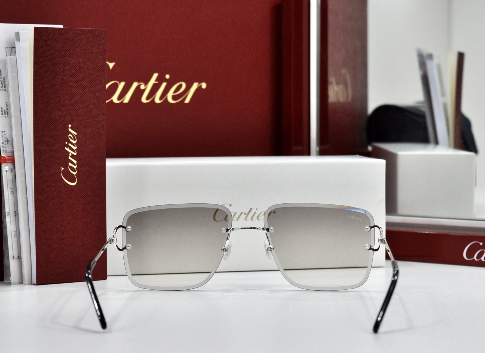 Cartier rimless sunglasses piccadilly glasses Diamond Cut BIG C silver Frame