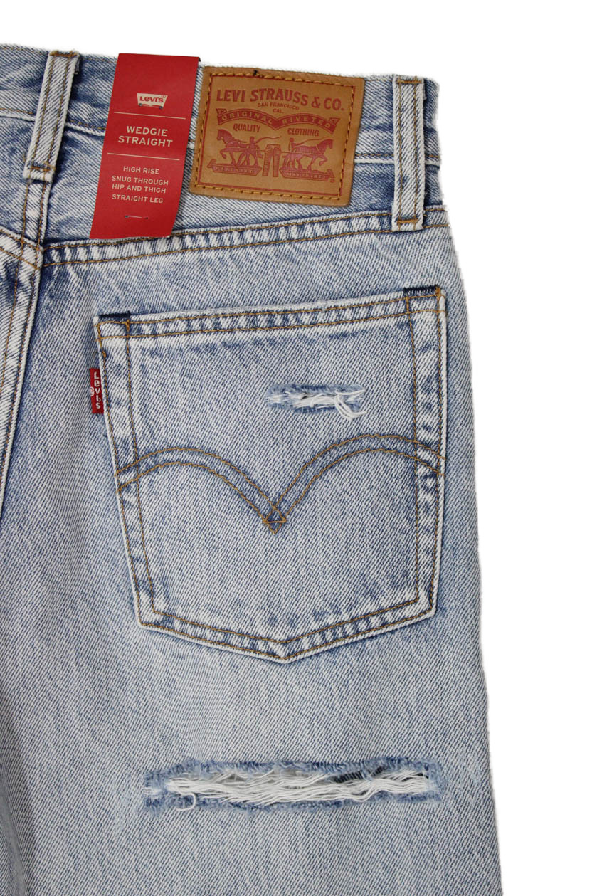 Levis Womens High Waist Straight Jeans Light Blue 100% Cotton Size 24