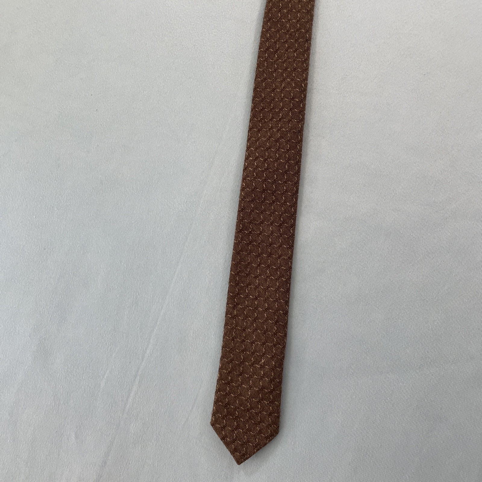 Vtg 60s Tie Wool Cotton Necktie Brown Woven MCM Deco Texture Cloth Cravat 2×53
