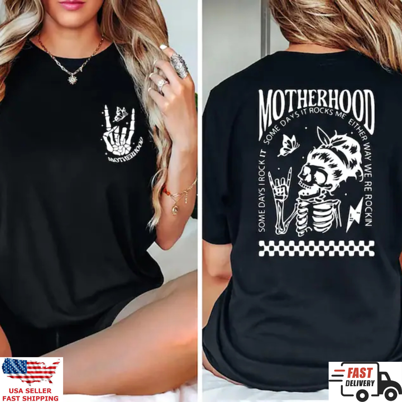 Motherhood Rocks Skeleton Mom Shirt Funny Cool Mom Gift Punk Tee