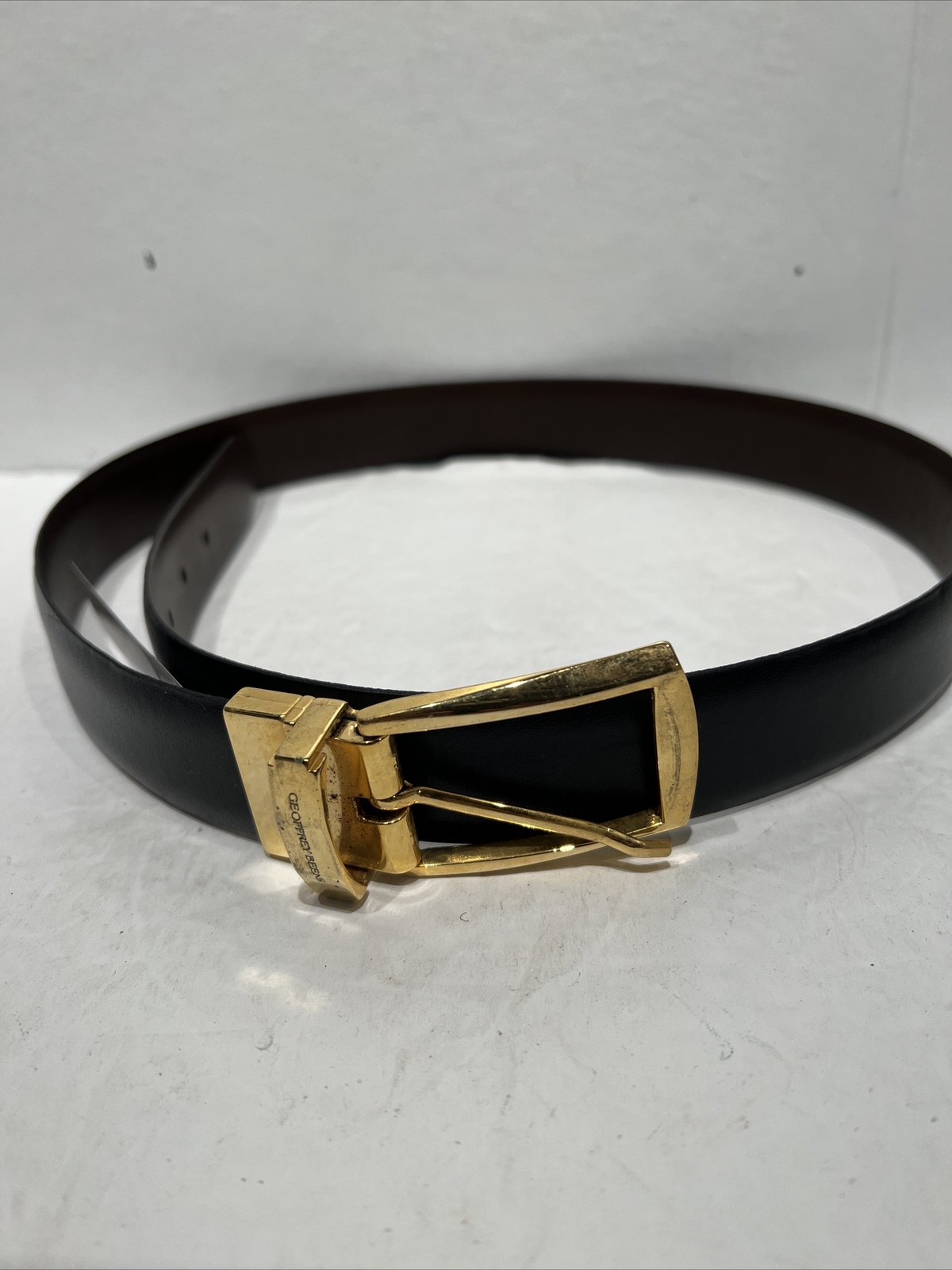 Men’s 32 Geoffrey Beene Italy Leather Belt Reversible Brown Black Gold Hardware
