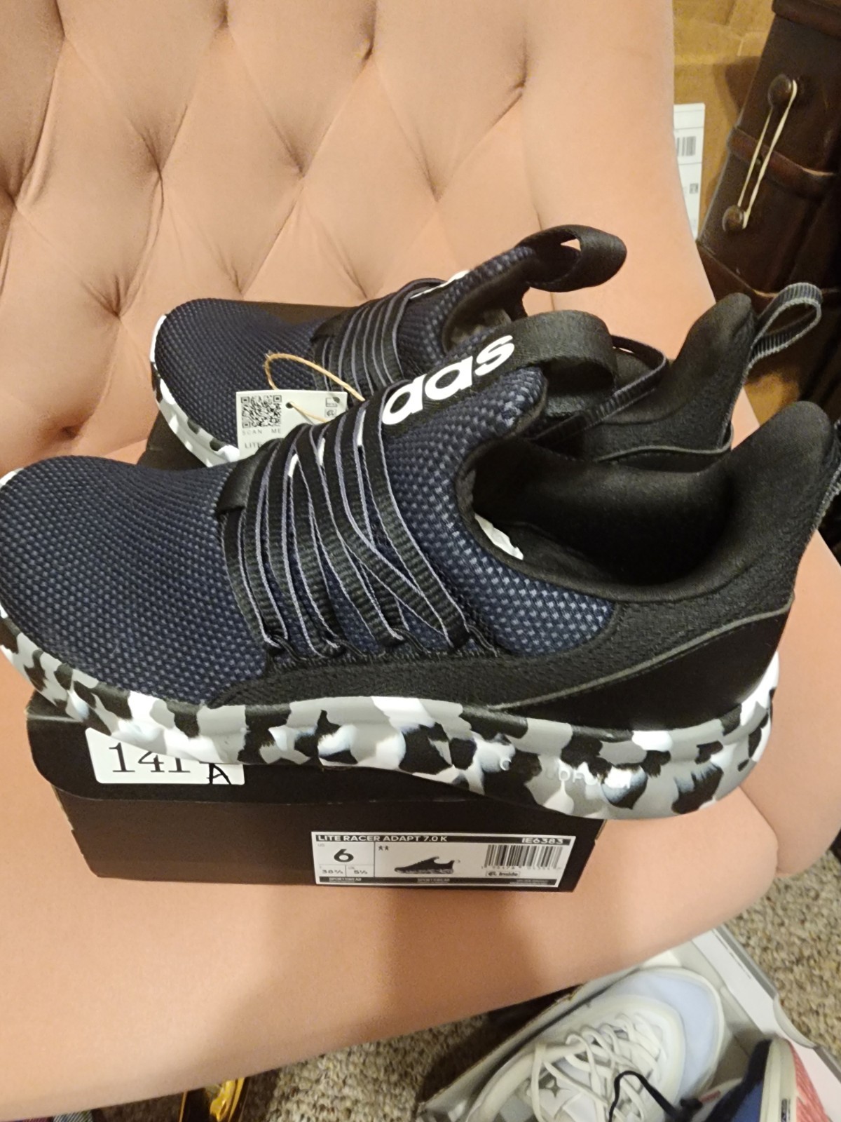 adidas Lite Racer Adapt 7.0 K Mens Slip-On Sneakers Black Camo IE6383
