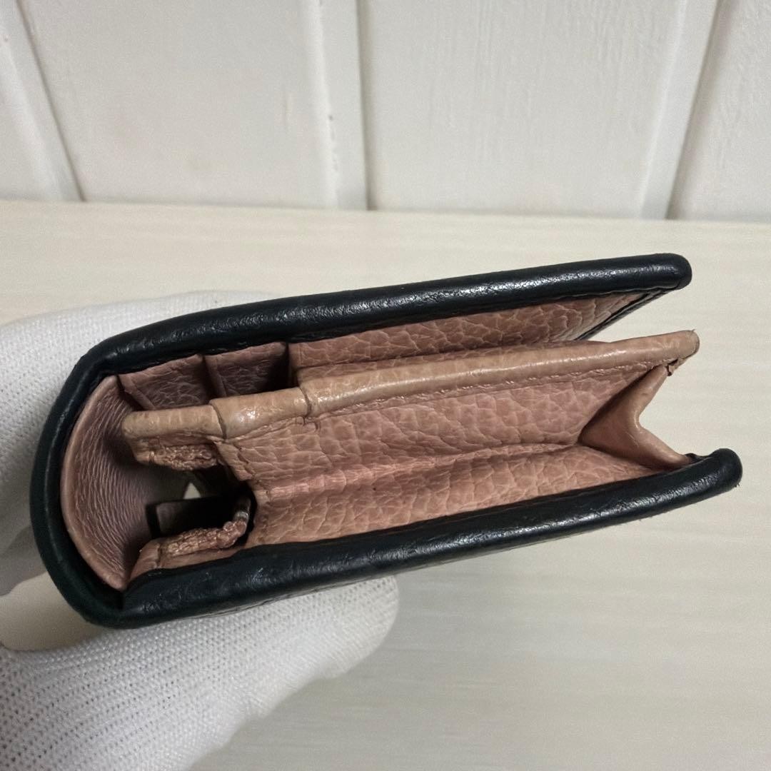 GUCCI Folded Mini Wallet Black Pink Leather Gold Logo Ribbon