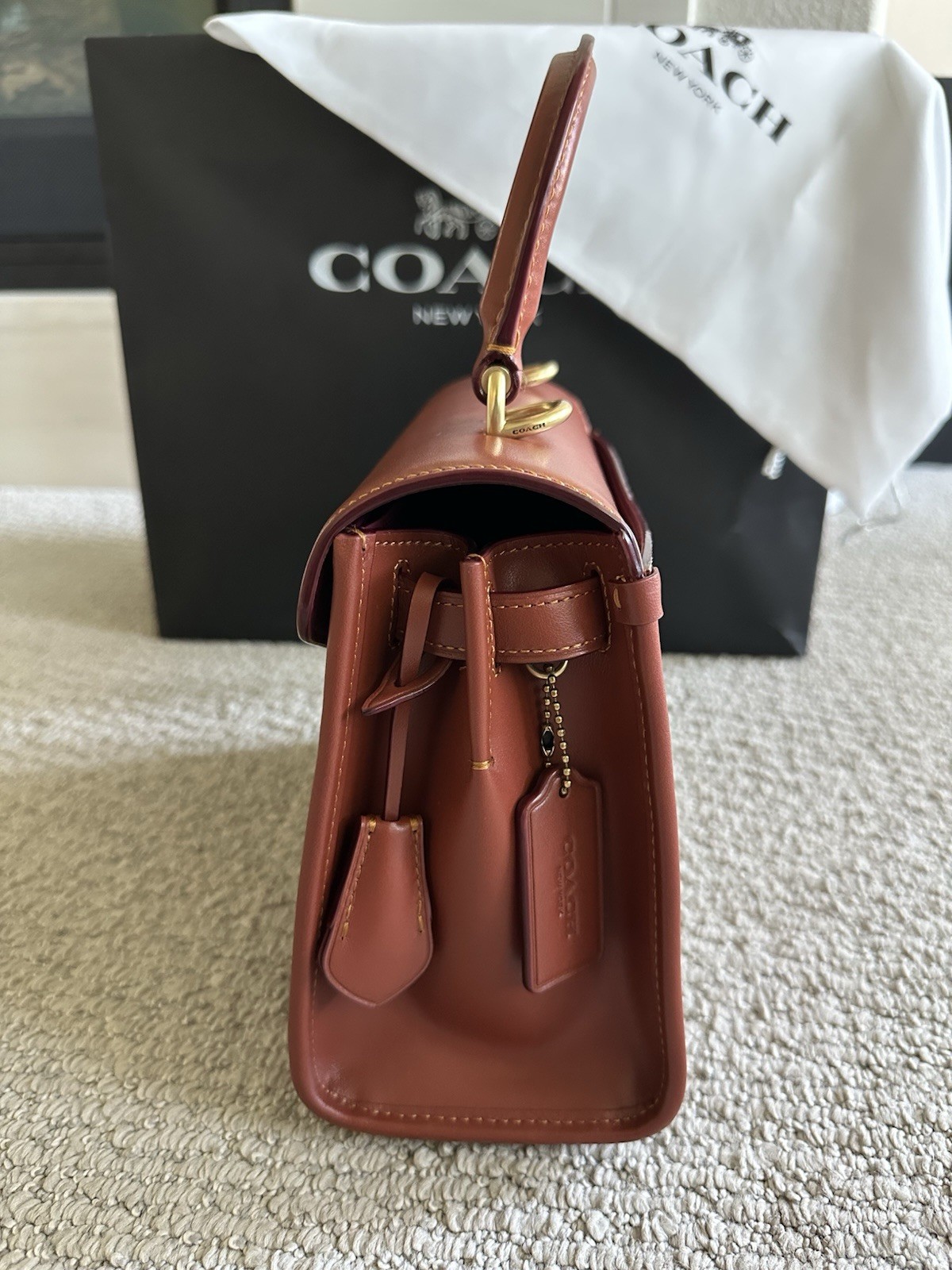 Coach Sammy Top Handle Bag 21 Brass/Tan/Rust CJ831 Signature Canvas/calf leather