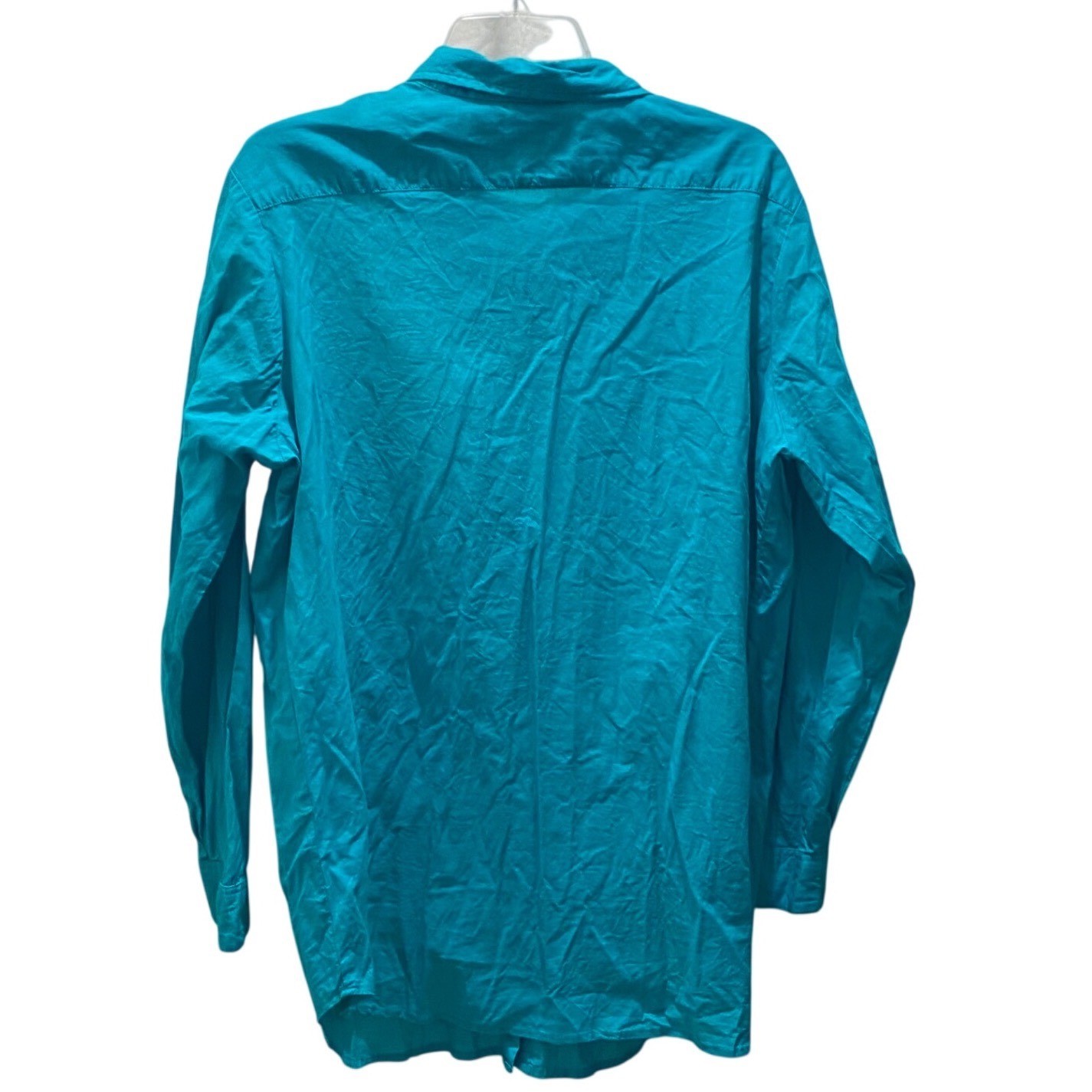 Collections Etc Teal Pleated Long Sleeve Button Up Shirt Top XXL Cotton