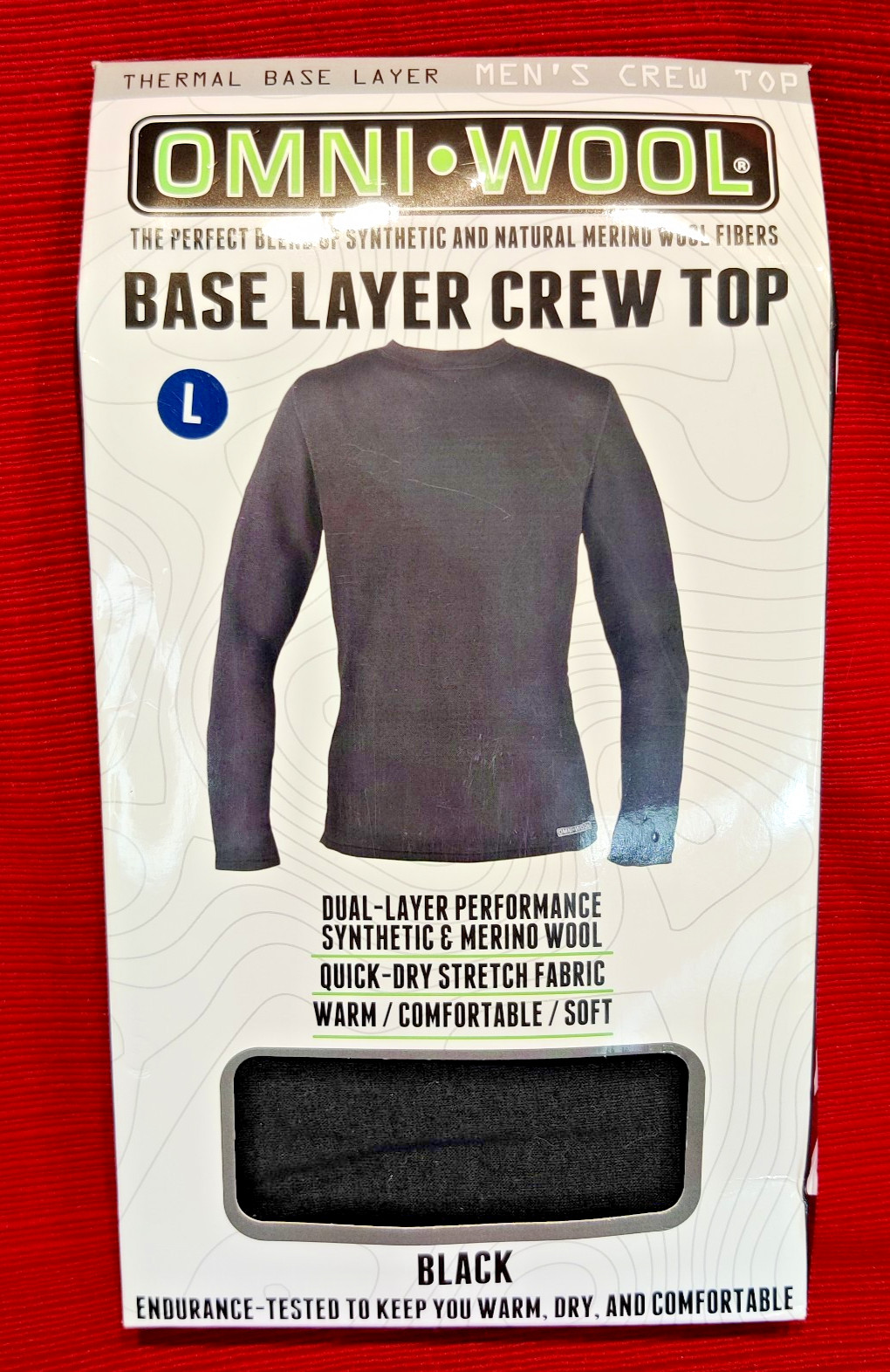 Omni Wool Mens Large Long Sleeve Mid-Weight Wool Blend Base Layer Shirt