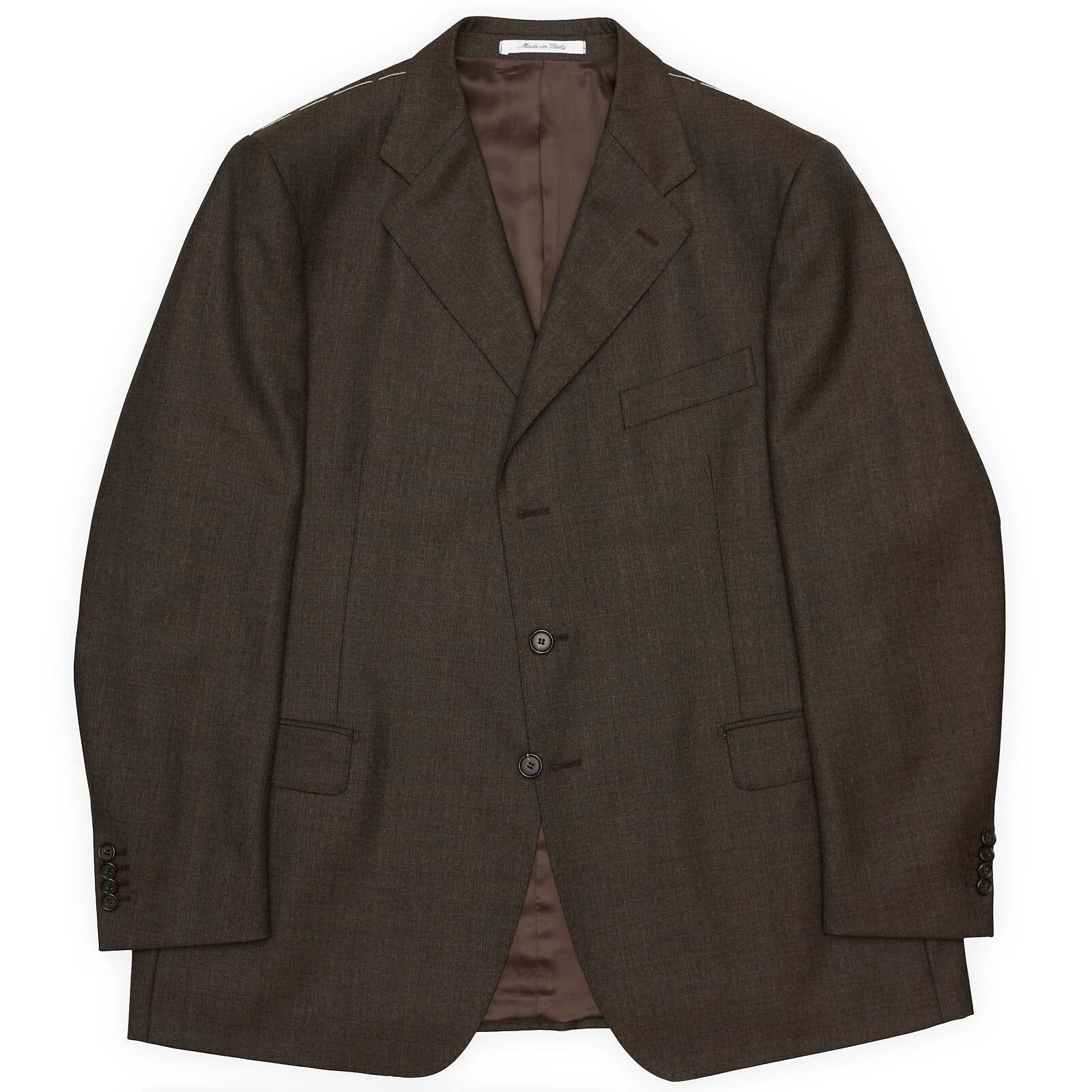 VANNUCCI Milano Brown Virgin Wool Super 100’s Suit EU 58 NEW US 46