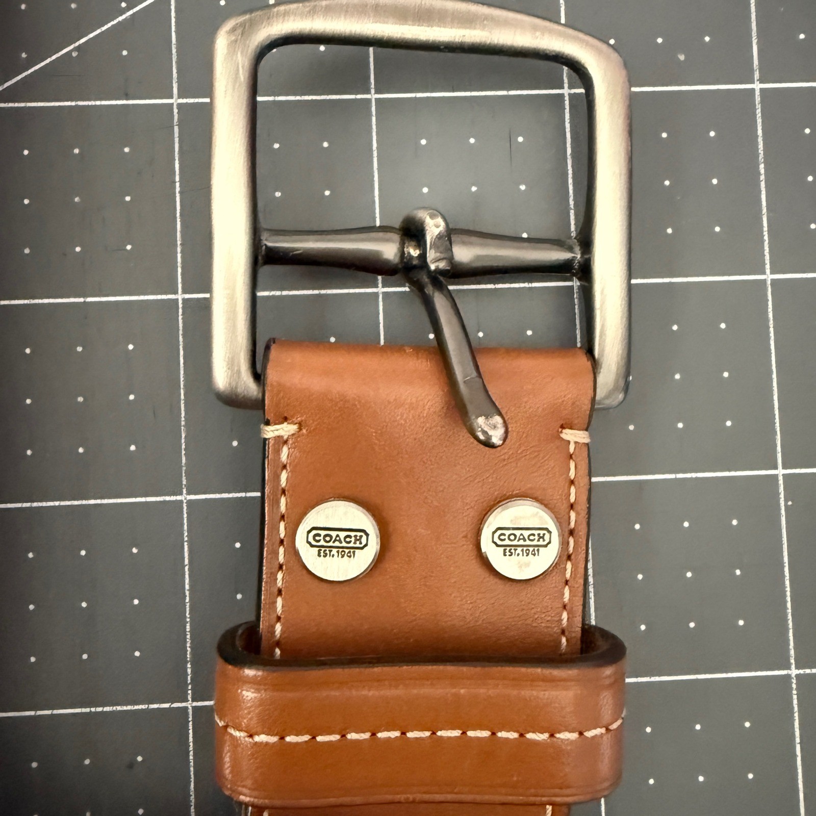 Coach Mens 42 105cm Saddle Tan Calfskin Leather Belt Solid Brass Buckle Preppy