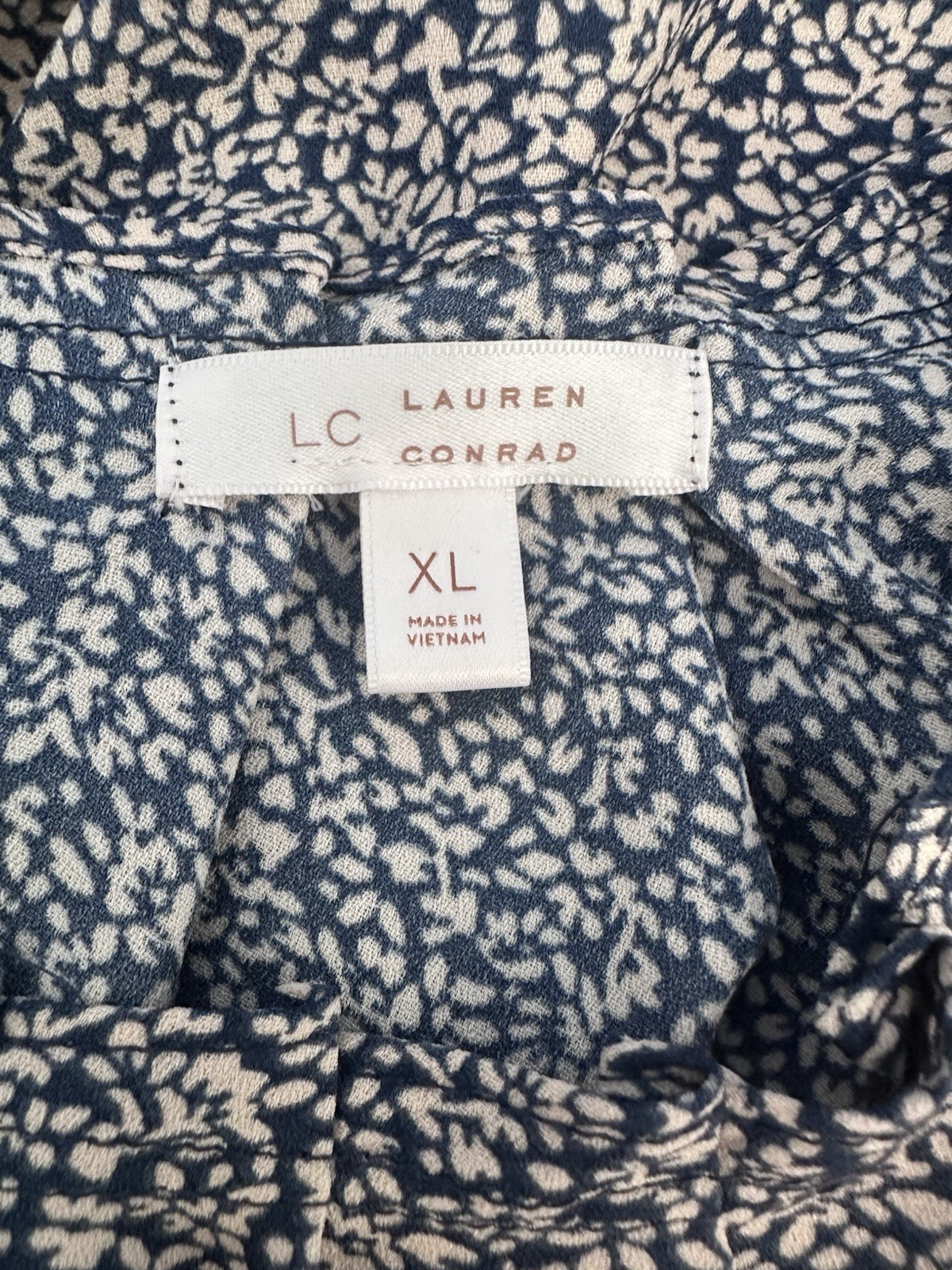 LC Lauren Conrad Blouse Womens XL Pink Blue Floral Cap Sleeve Tie Back Top