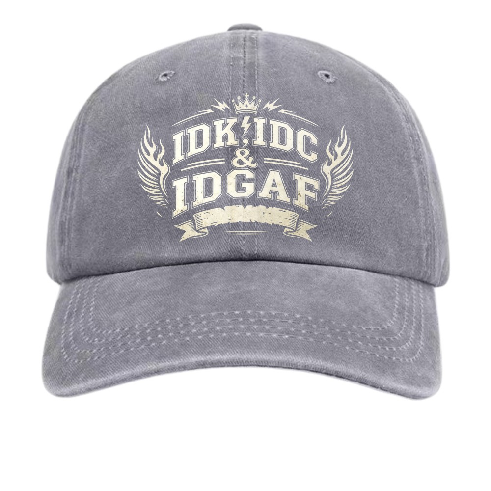 Funny Sarcastic IDK IDC IDGAF Dad Hat Retro Distressed Adjustable Baseball Cap
