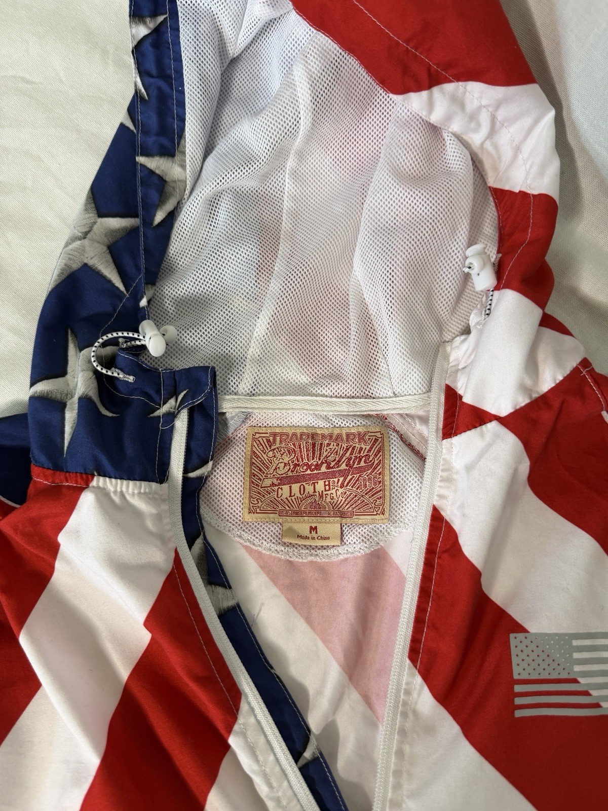 Brooklyn Cloth American Flag Patriotic Full Zip Hoodie Windbreaker JacketMedium
