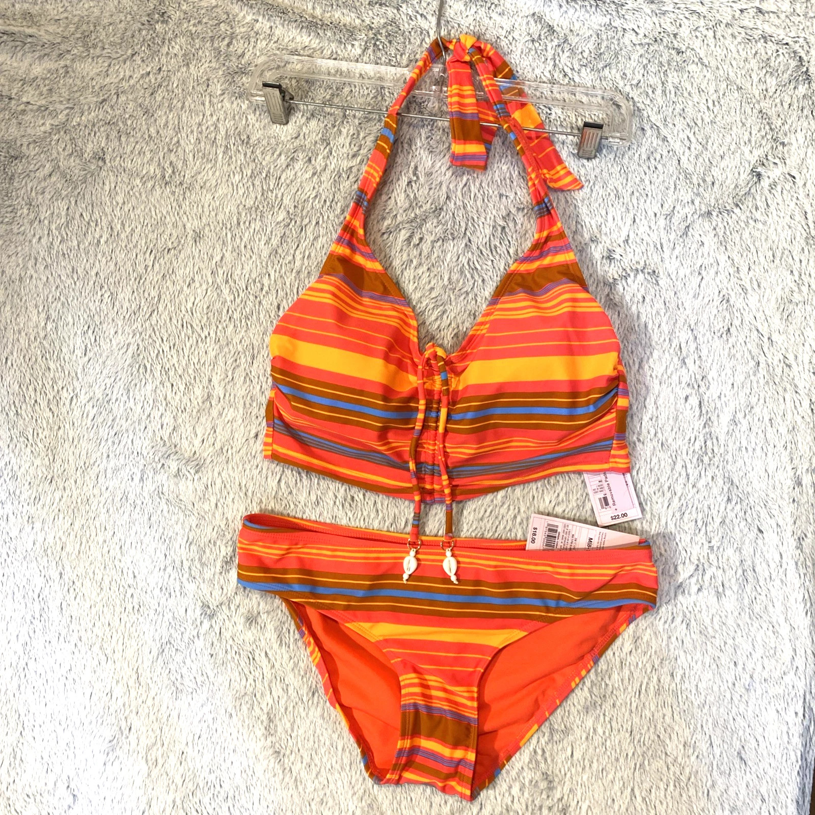 Shade & Shore Stripe Bikini 2-piece – Size Medium, Orange Yellow Blue NEW