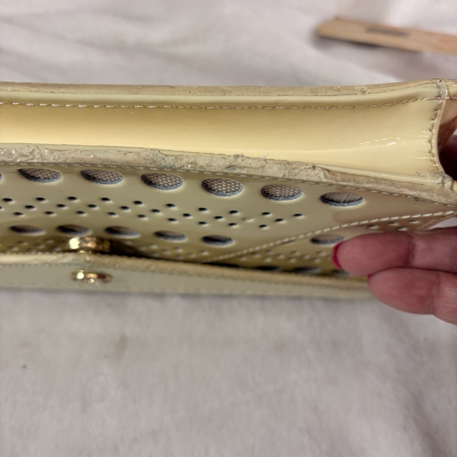 Spartina 449 Large Genuine Patent Leather Cream Clutch No Strap Normal Aging
